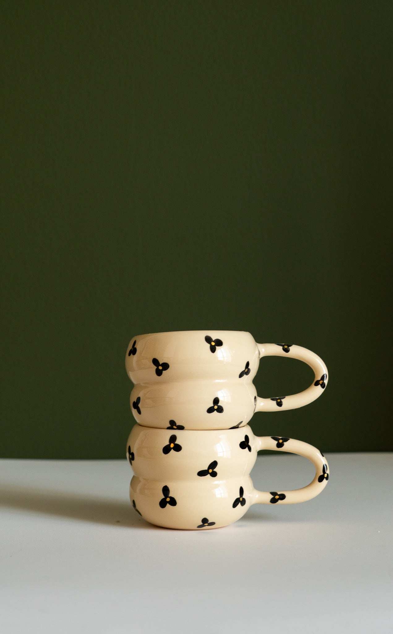 Hand Painted Floral Bubble Mug - Double Ring Ceramic Coffee Cup