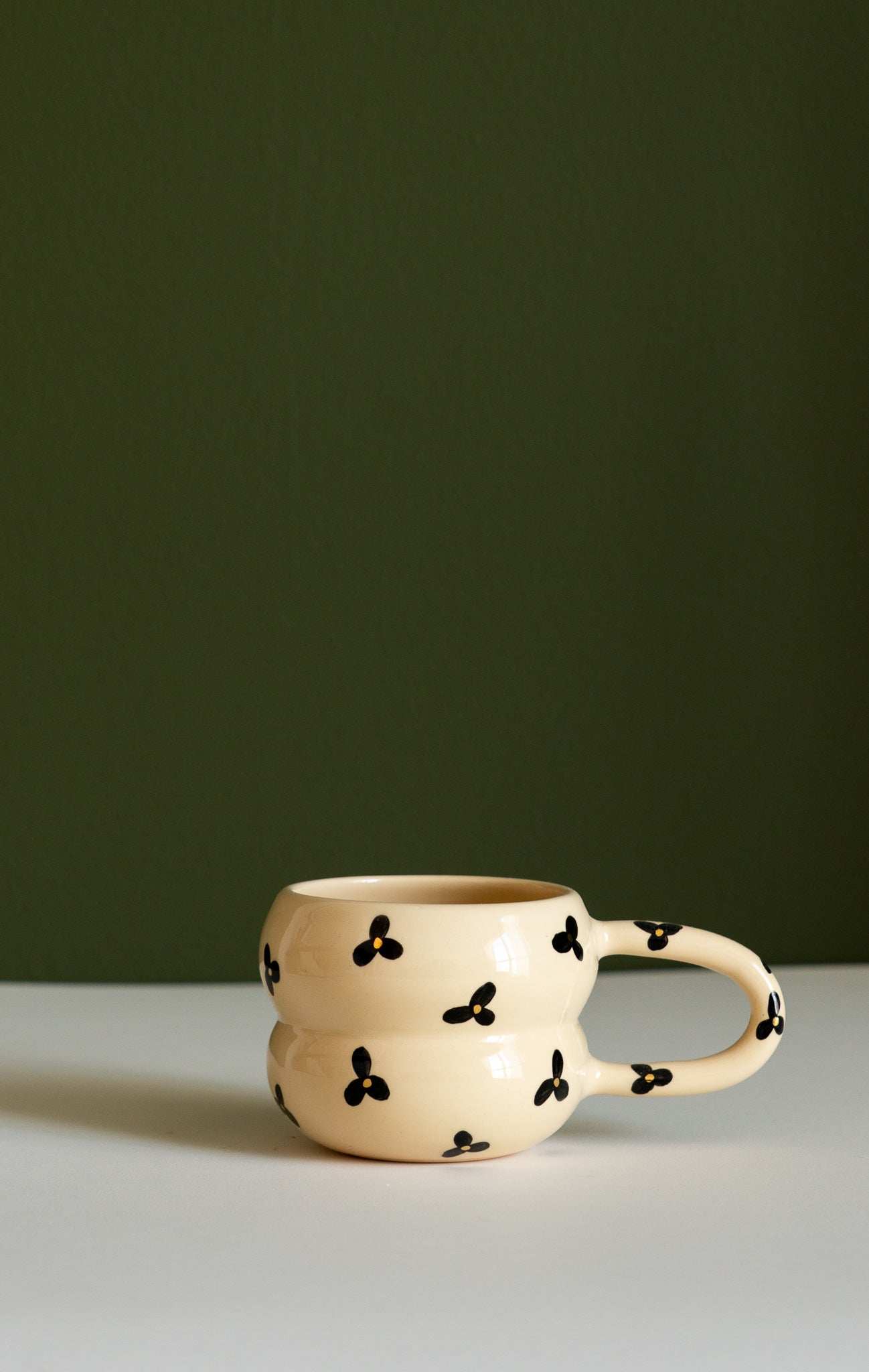 Hand Painted Floral Bubble Mug - Double Ring Ceramic Coffee Cup