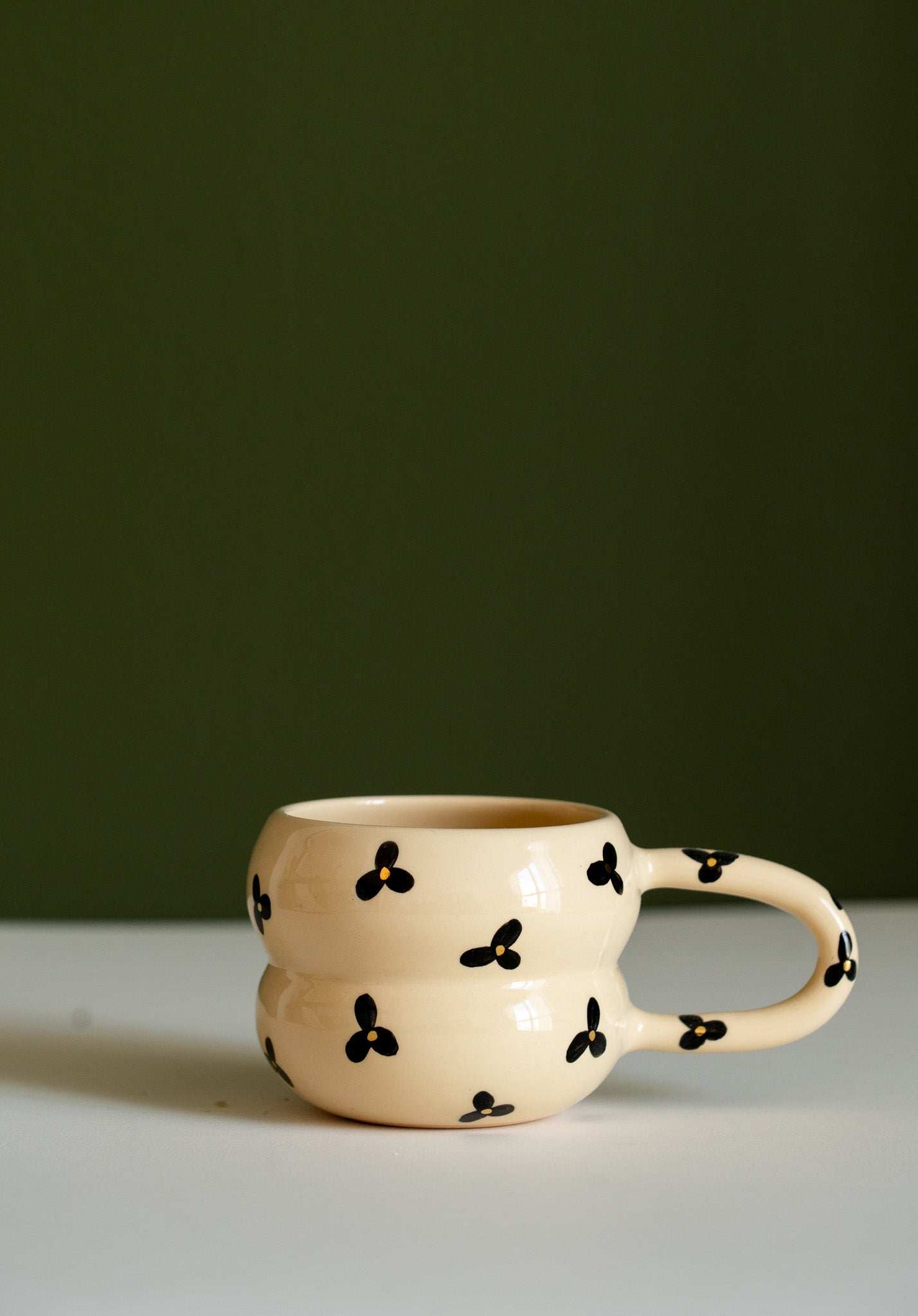 Hand Painted Floral Bubble Mug - Double Ring Ceramic Coffee Cup