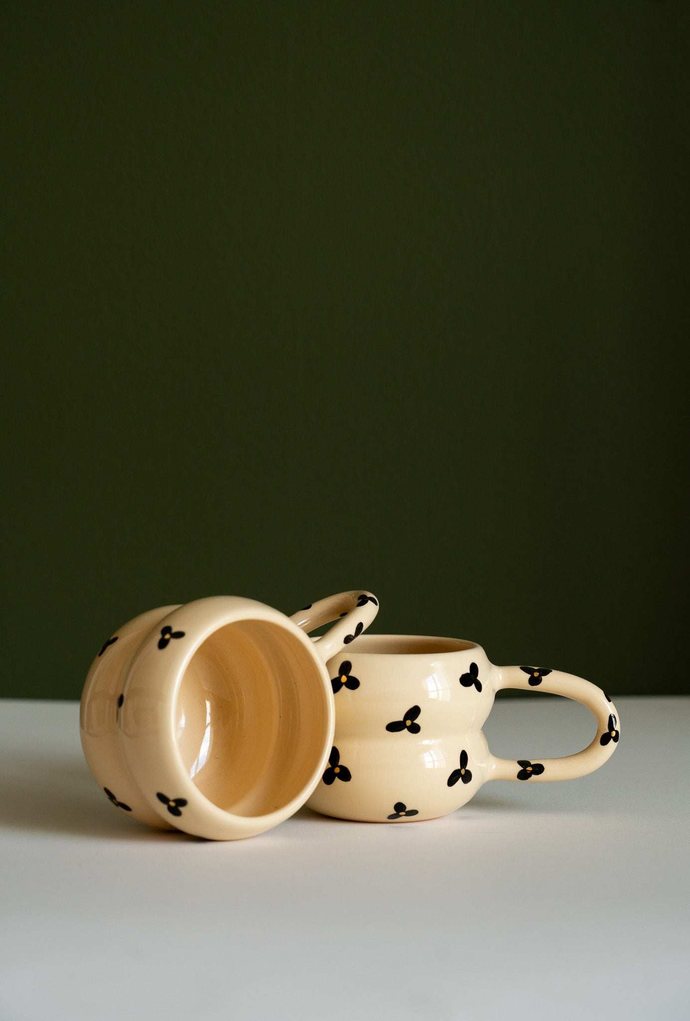 Hand Painted Floral Bubble Mug - Double Ring Ceramic Coffee Cup