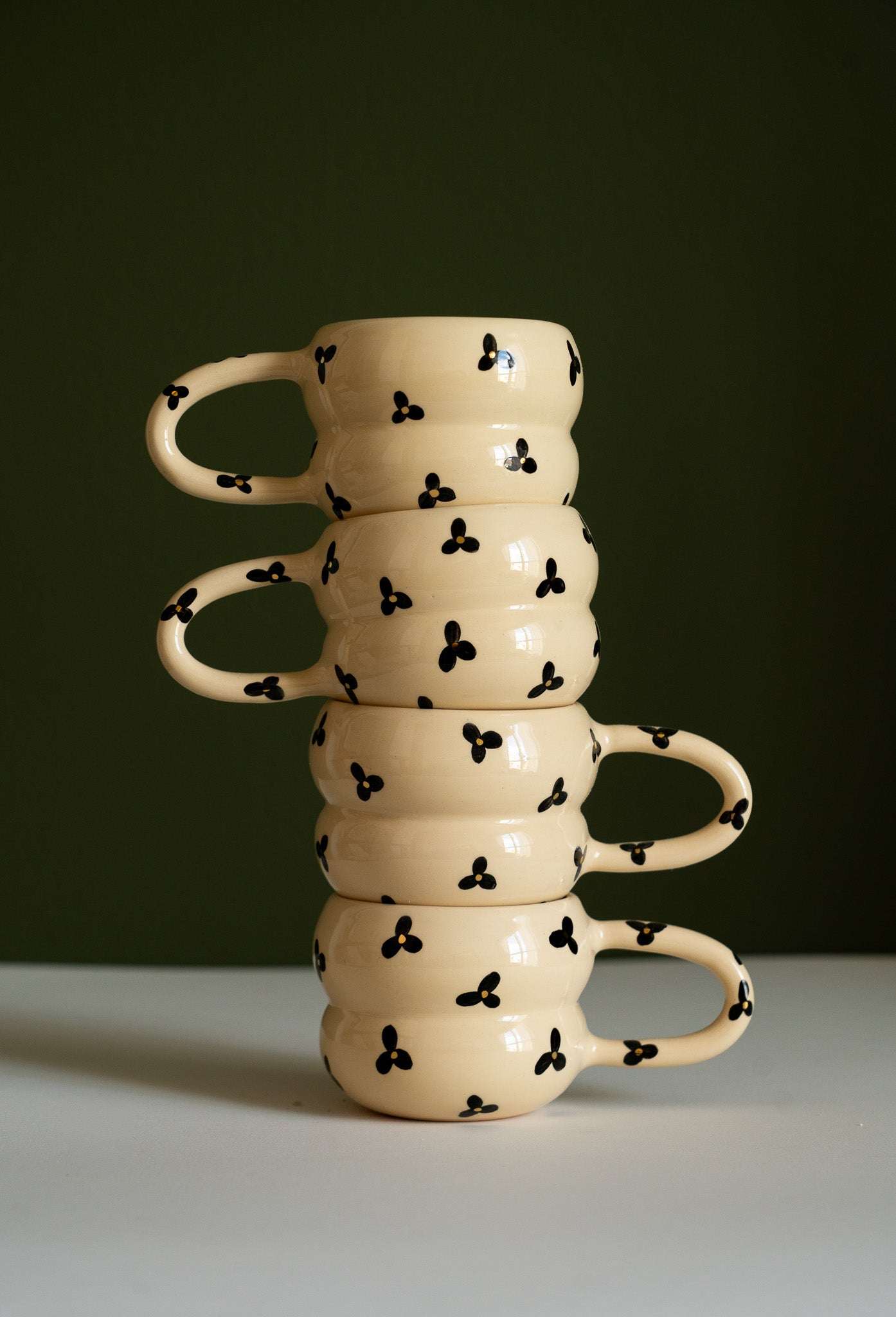 Hand Painted Floral Bubble Mug - Double Ring Ceramic Coffee Cup