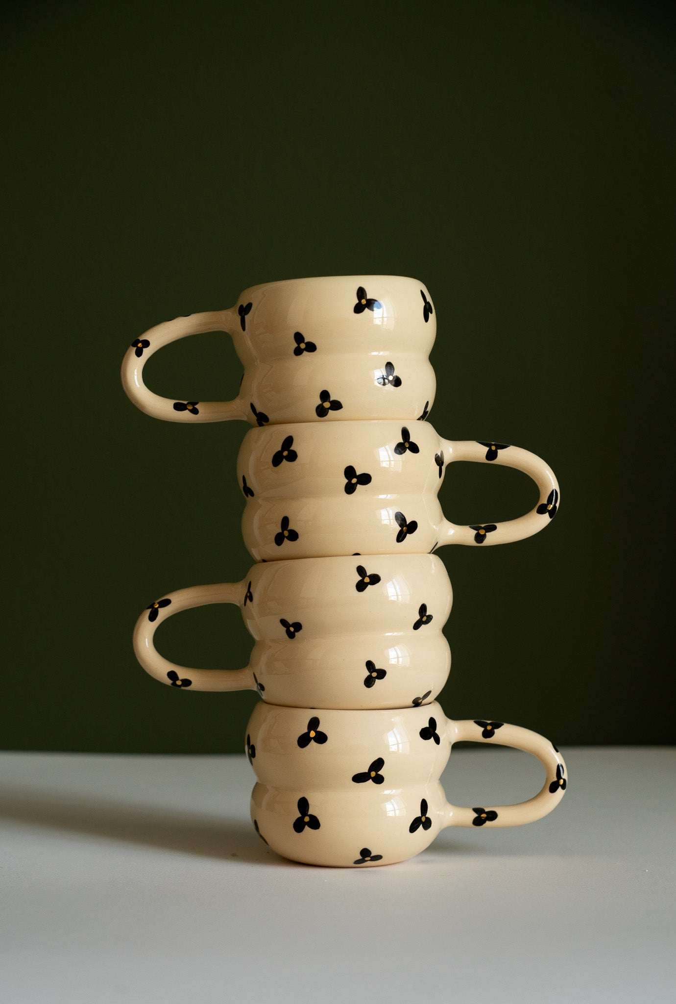 Hand Painted Floral Bubble Mug - Double Ring Ceramic Coffee Cup