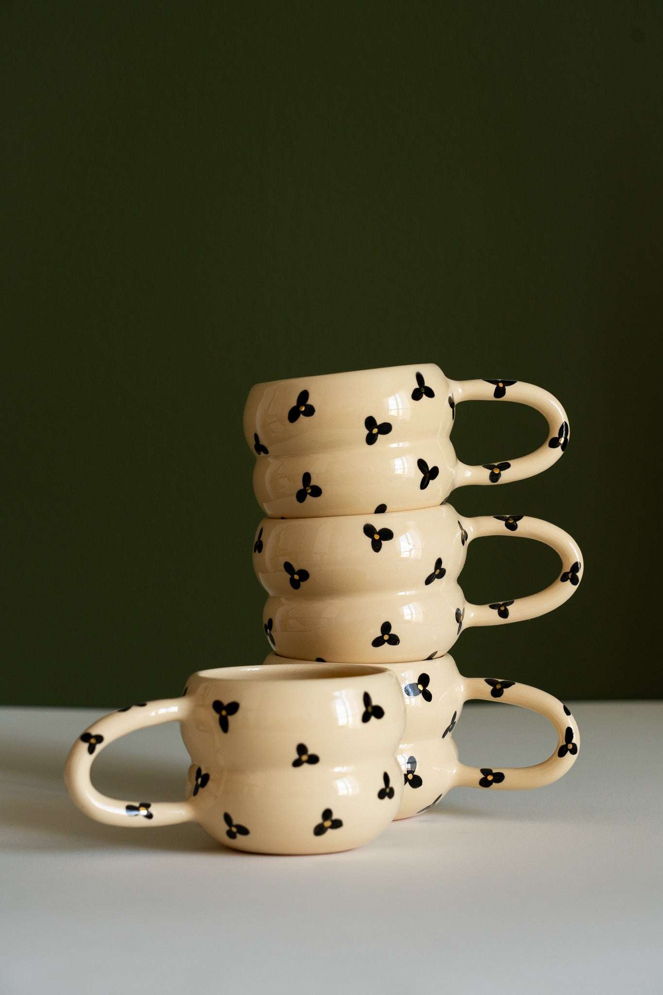 Hand Painted Floral Bubble Mug - Double Ring Ceramic Coffee Cup