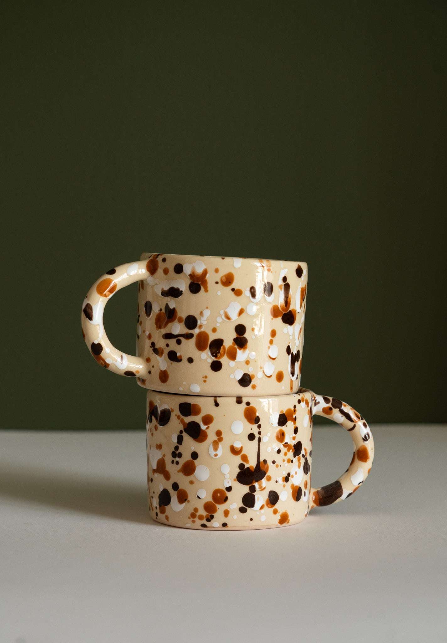 Hand Painted Splatter Ceramic Mug - Tortoise Shell Aesthetic Beige Stoneware Coffee Cup