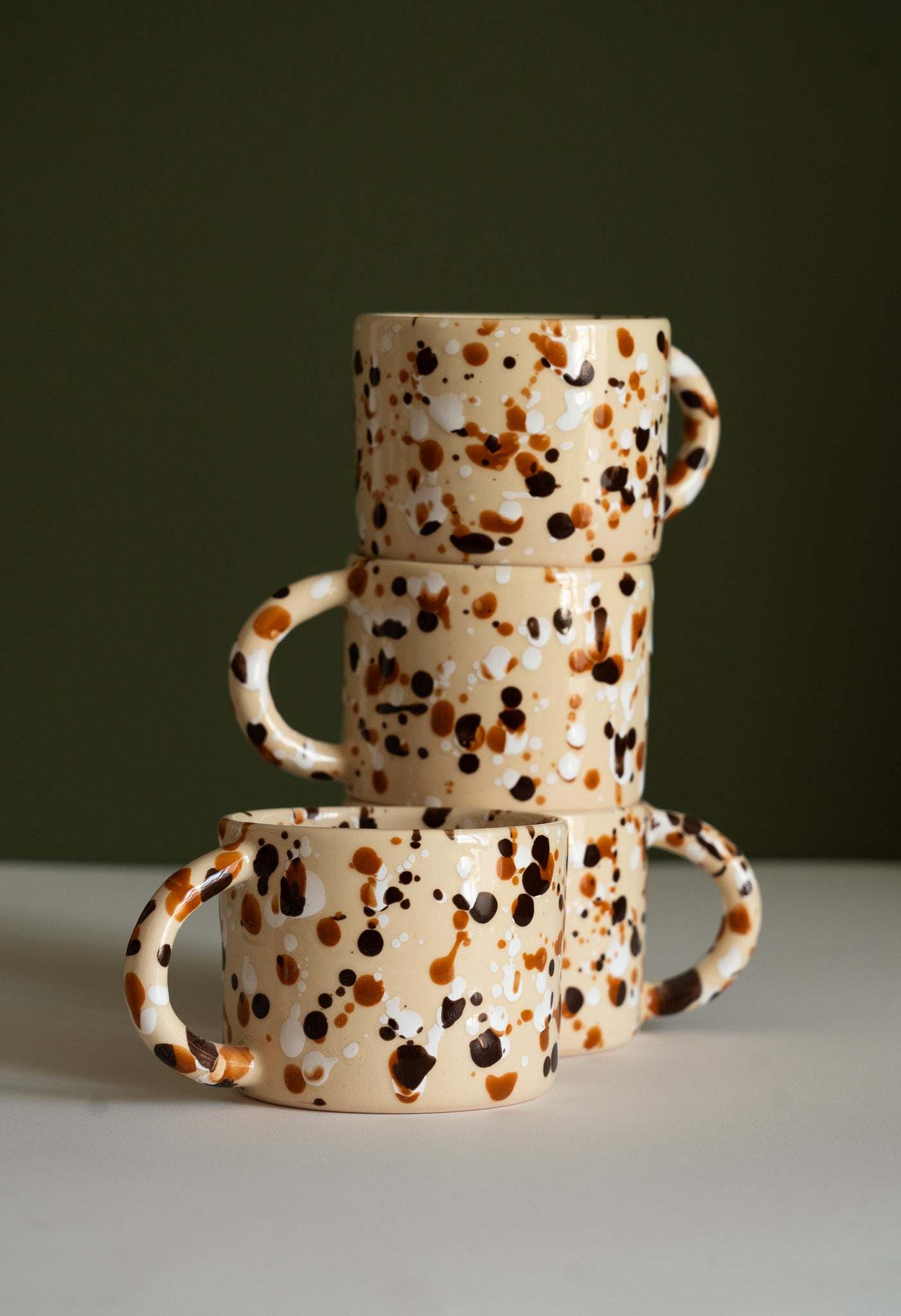 Hand Painted Splatter Ceramic Mug - Tortoise Shell Aesthetic Beige Stoneware Coffee Cup