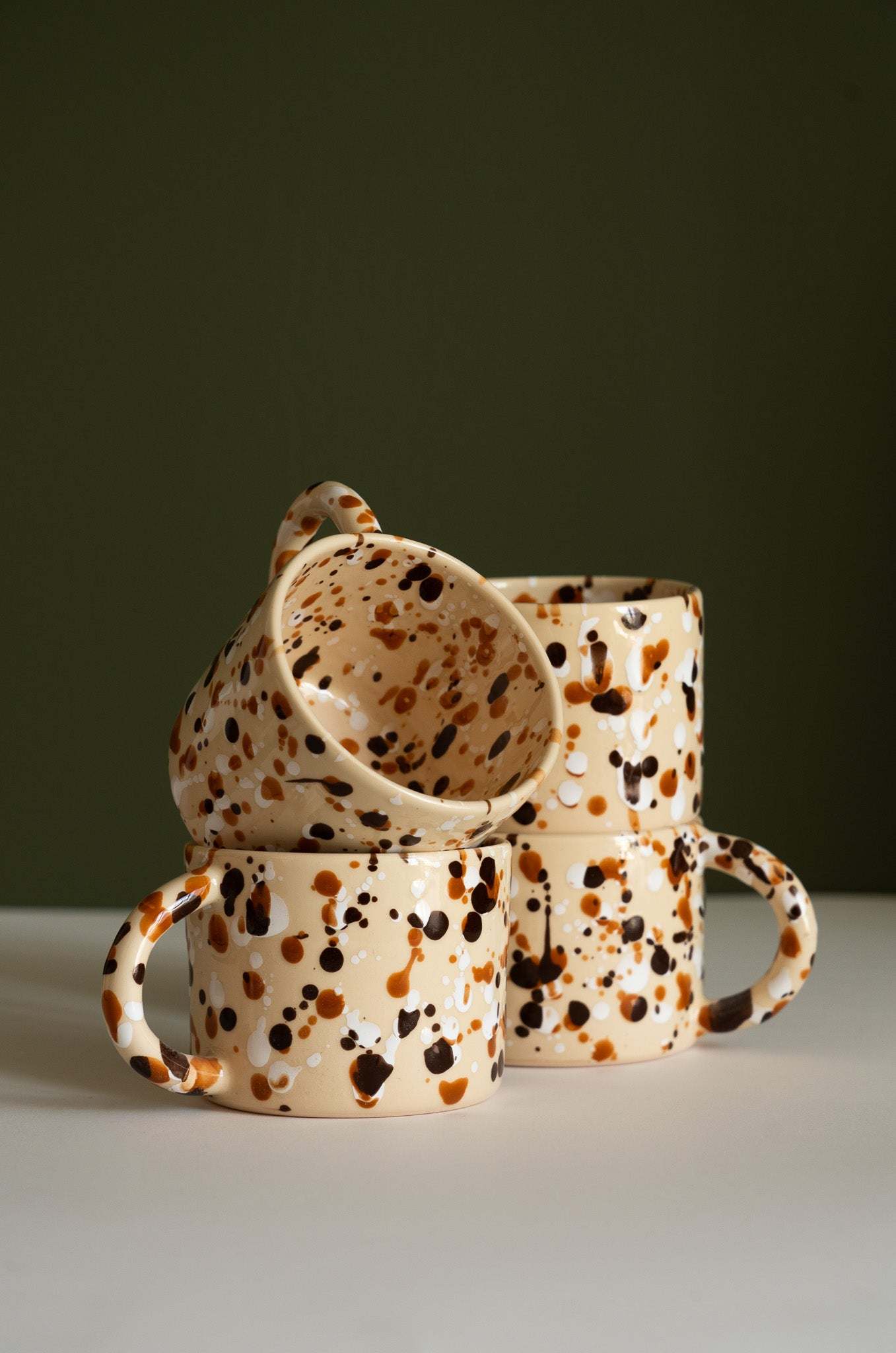 Hand Painted Splatter Ceramic Mug - Tortoise Shell Aesthetic Beige Stoneware Coffee Cup