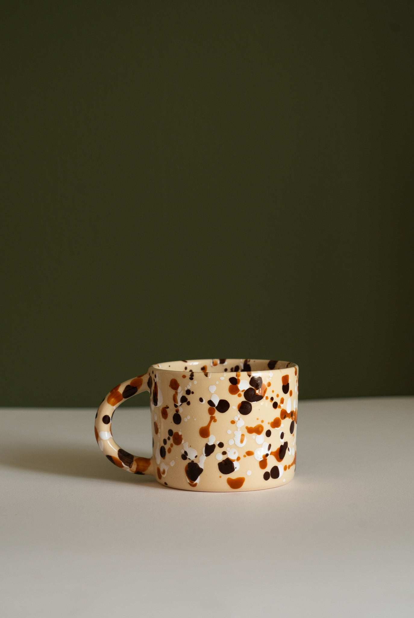 Hand Painted Splatter Ceramic Mug - Tortoise Shell Aesthetic Beige Stoneware Coffee Cup