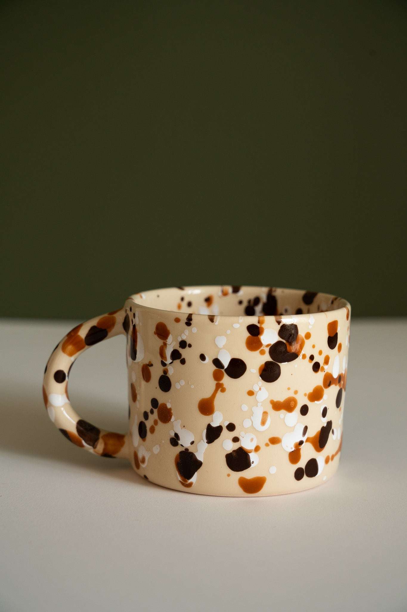 Hand Painted Splatter Ceramic Mug - Tortoise Shell Aesthetic Beige Stoneware Coffee Cup