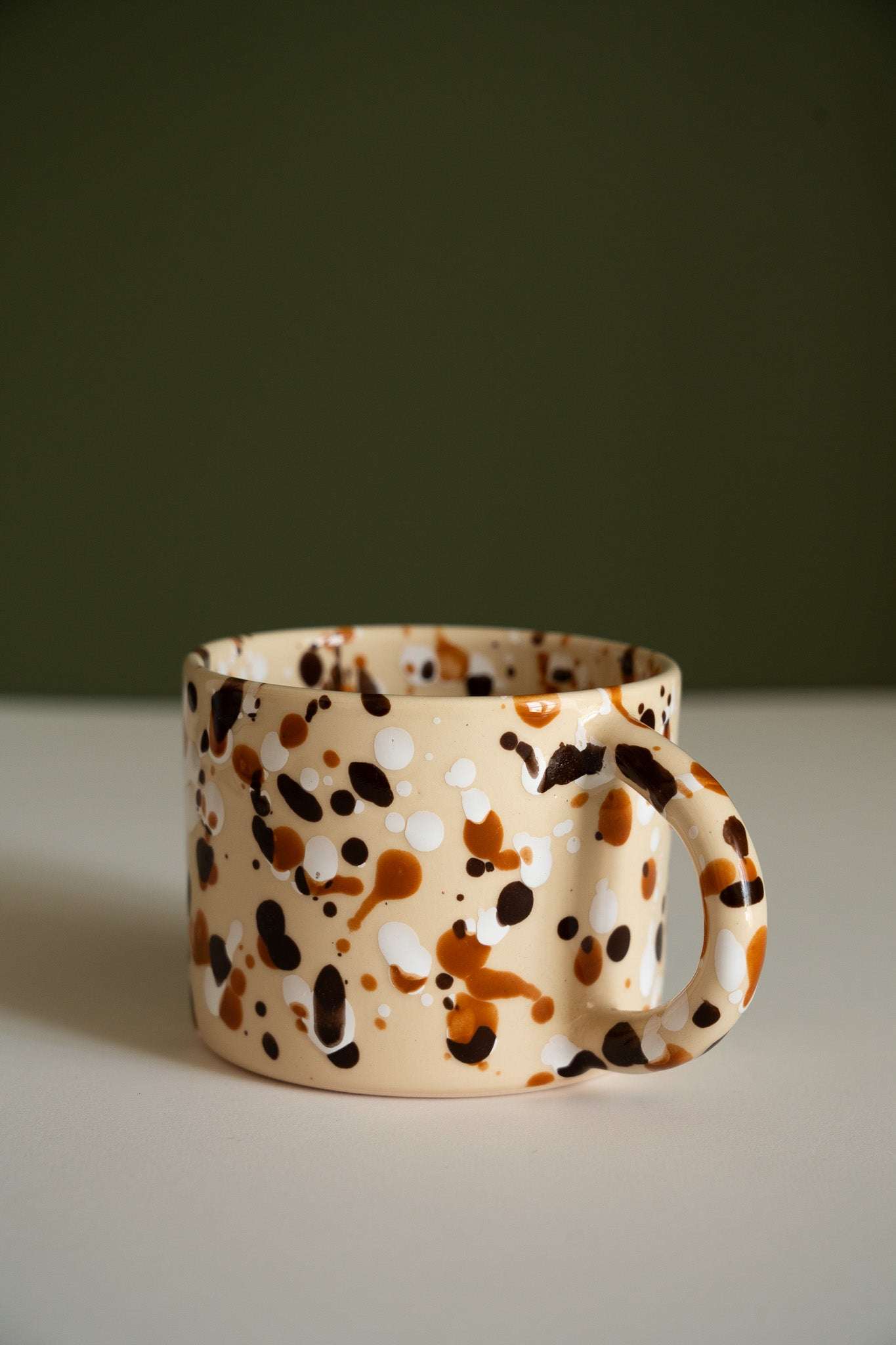 Hand Painted Splatter Ceramic Mug - Tortoise Shell Aesthetic Beige Stoneware Coffee Cup