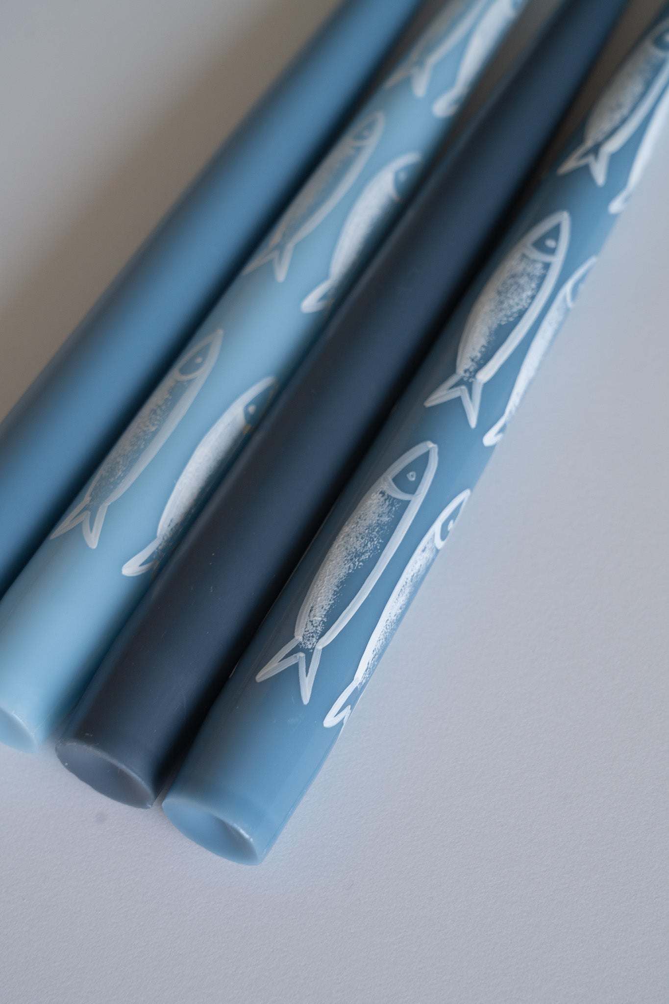 Hand-Painted Taper Candle Set – Sardines