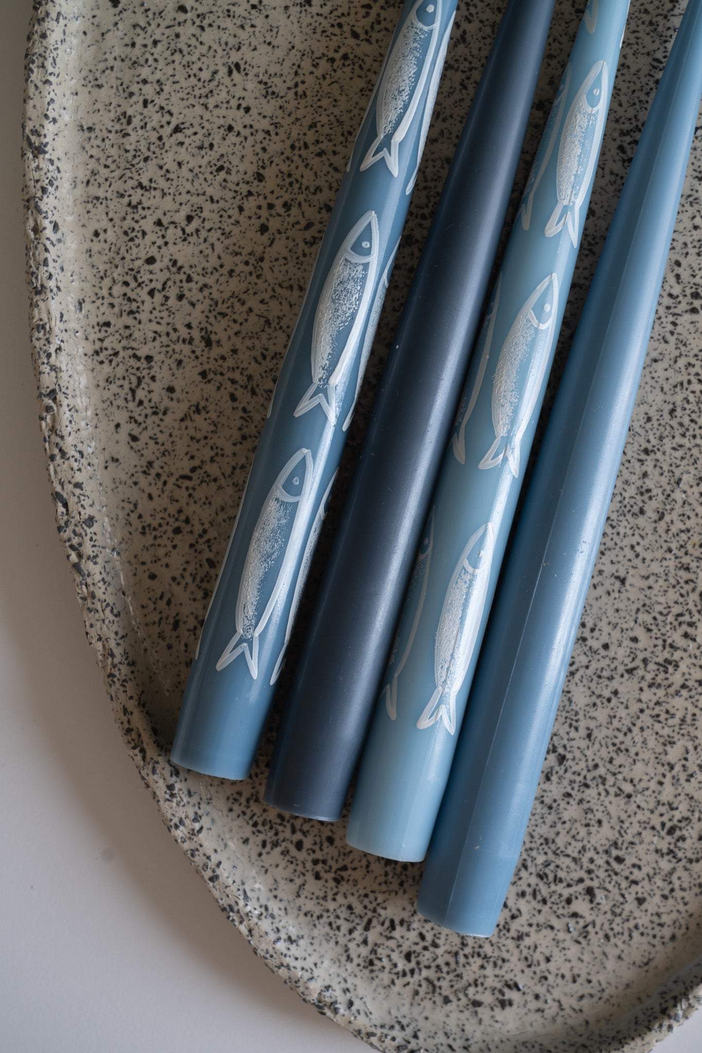 Hand-Painted Taper Candle Set – Sardines