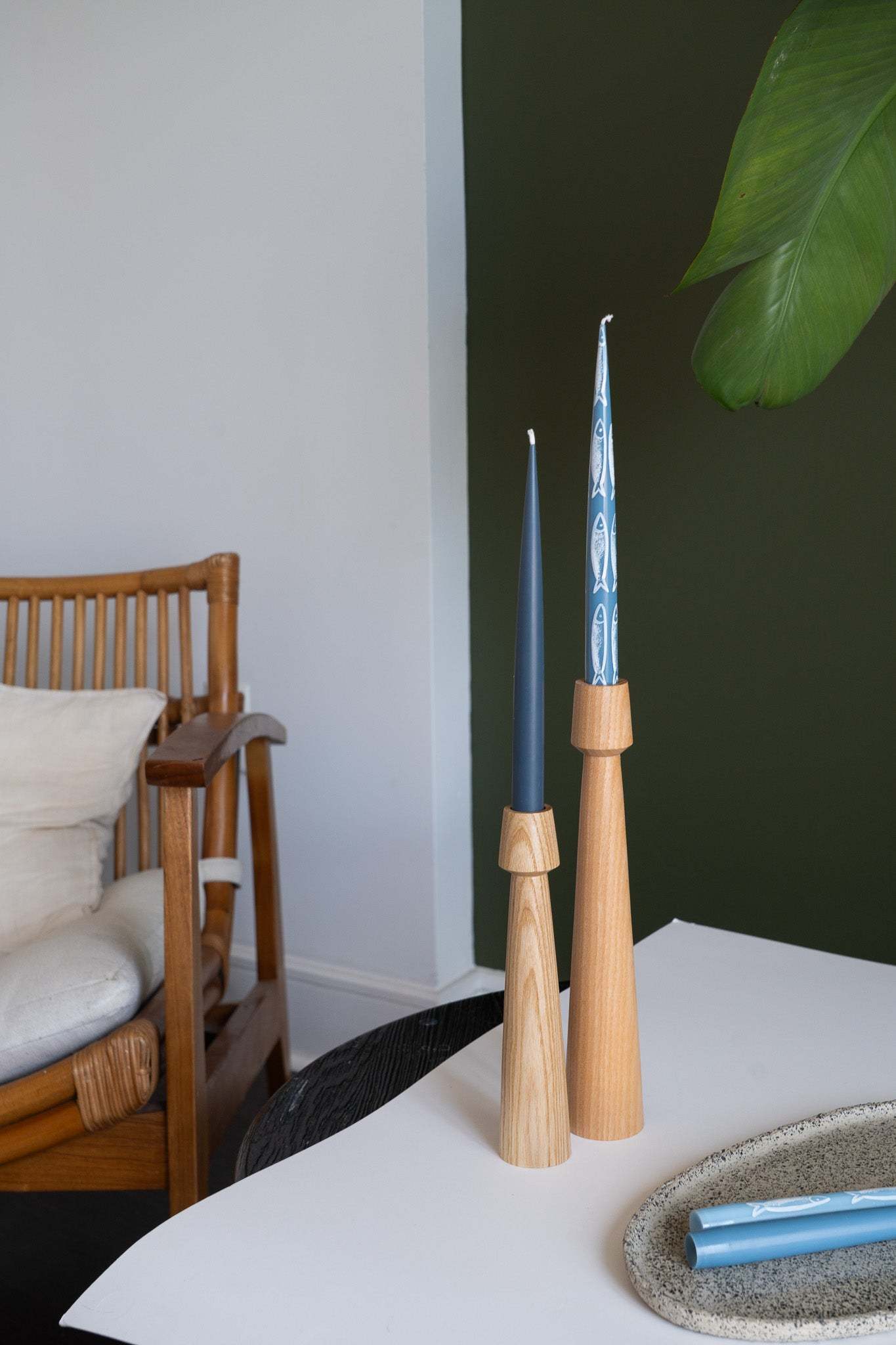 Hand-Painted Taper Candle Set – Sardines