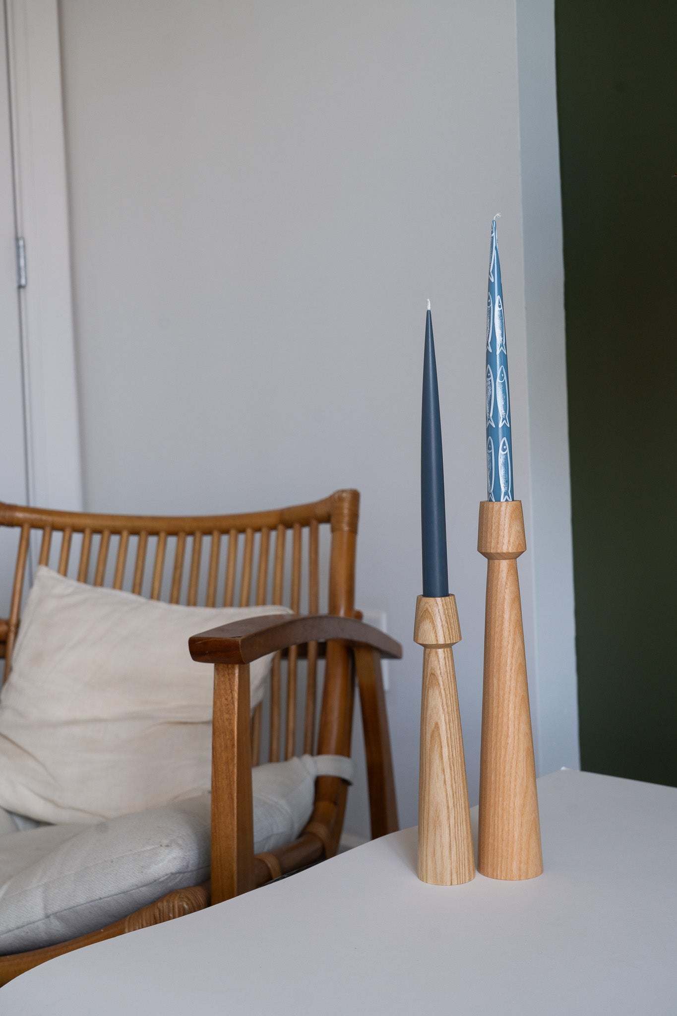 Hand-Painted Taper Candle Set – Sardines