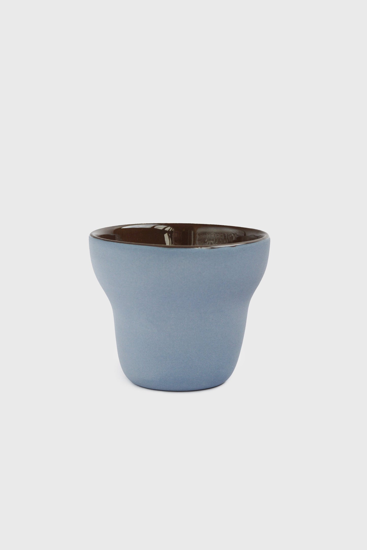 Handmade Porcelain Coffee Cup. Pear shaped. Forget-me-Not/Chocolate