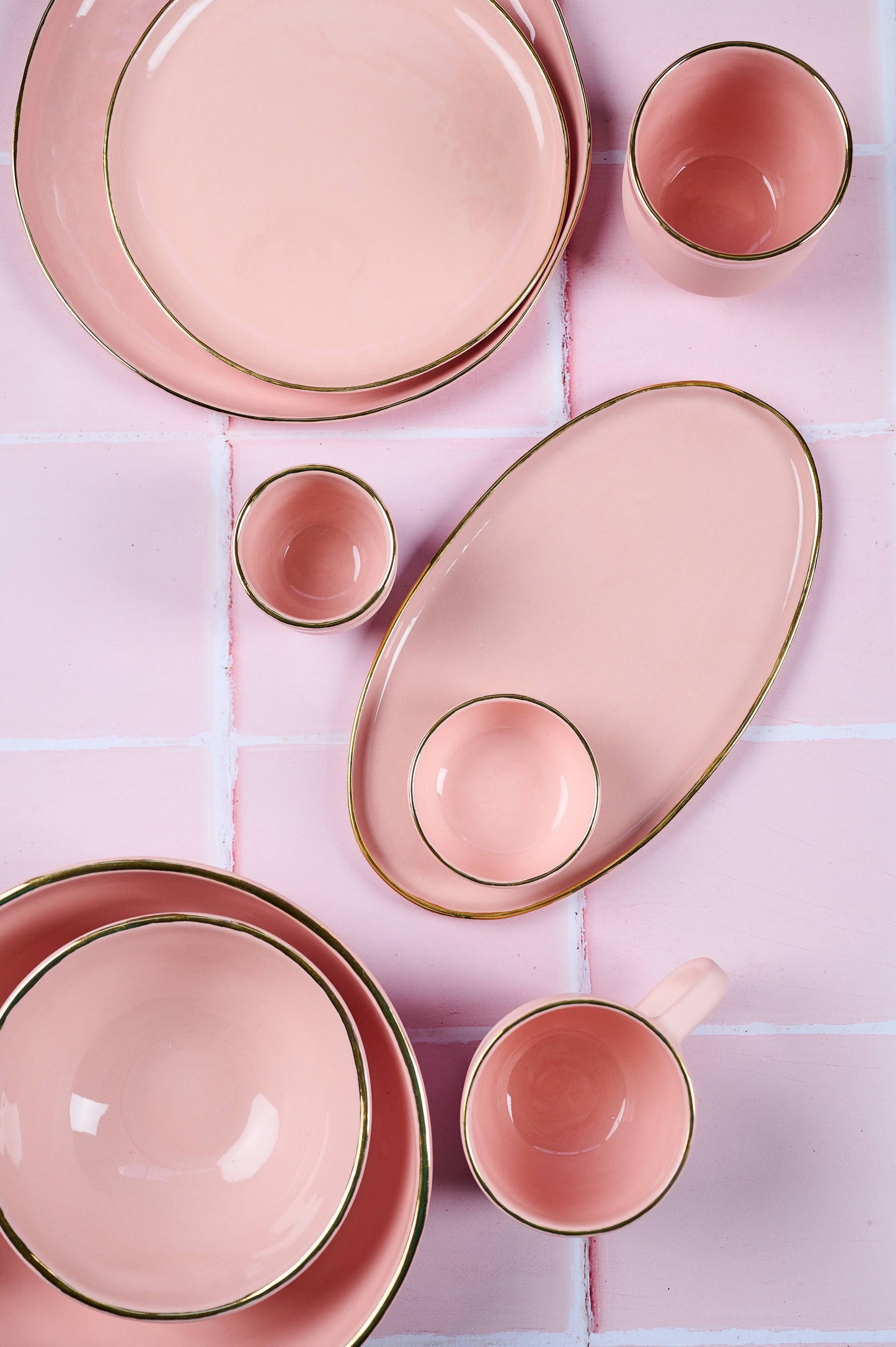 Handmade Porcelain Bowl with Gold Rim. Powder Pink