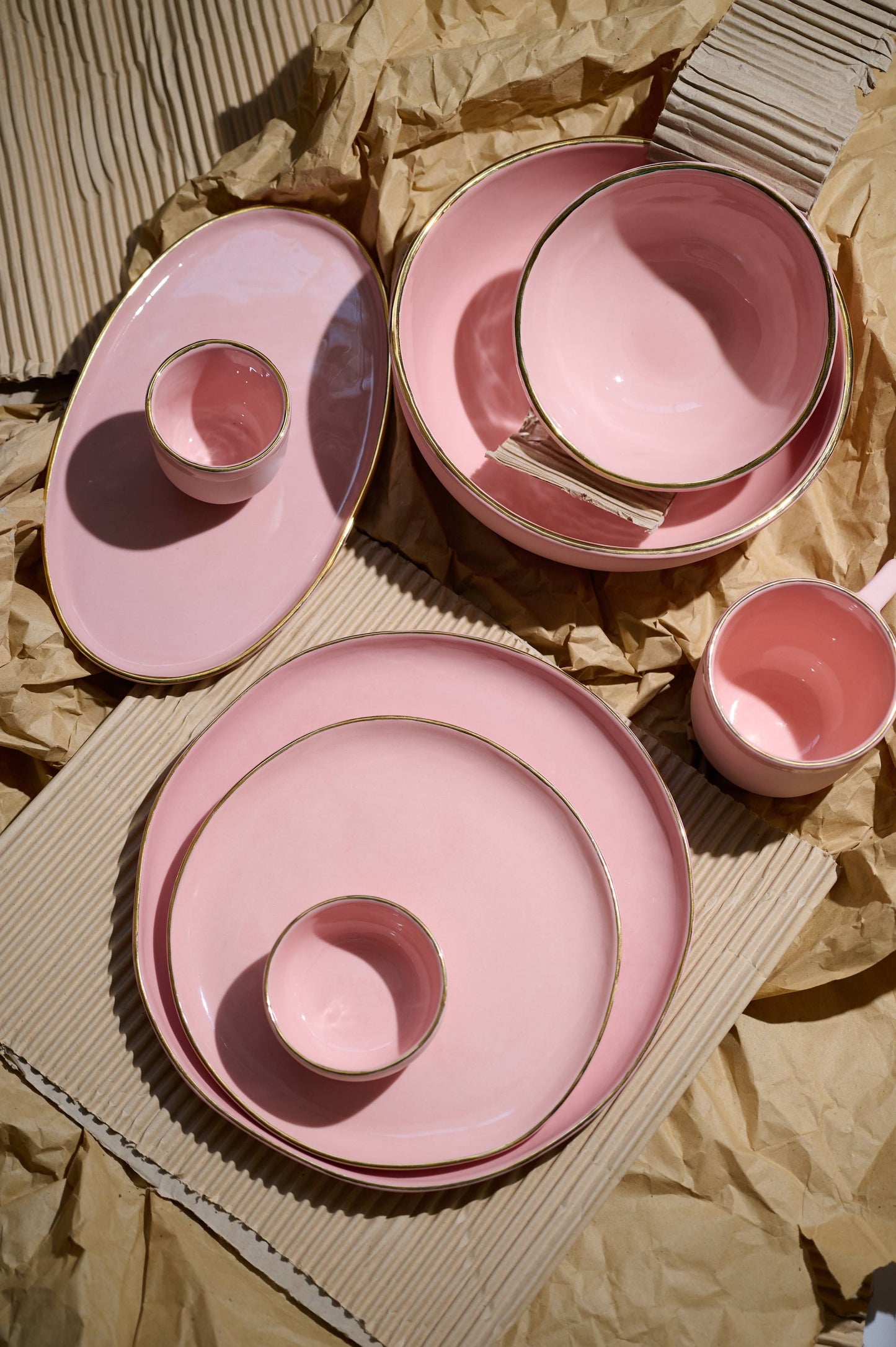 Handmade Porcelain Pinch Bowl with Gold Rim. Powder Pink