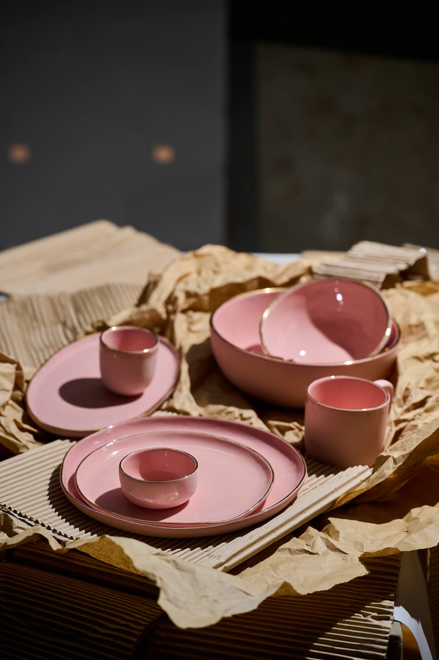 Handmade Porcelain Coffee Mug with Gold Rim. Powder Pink