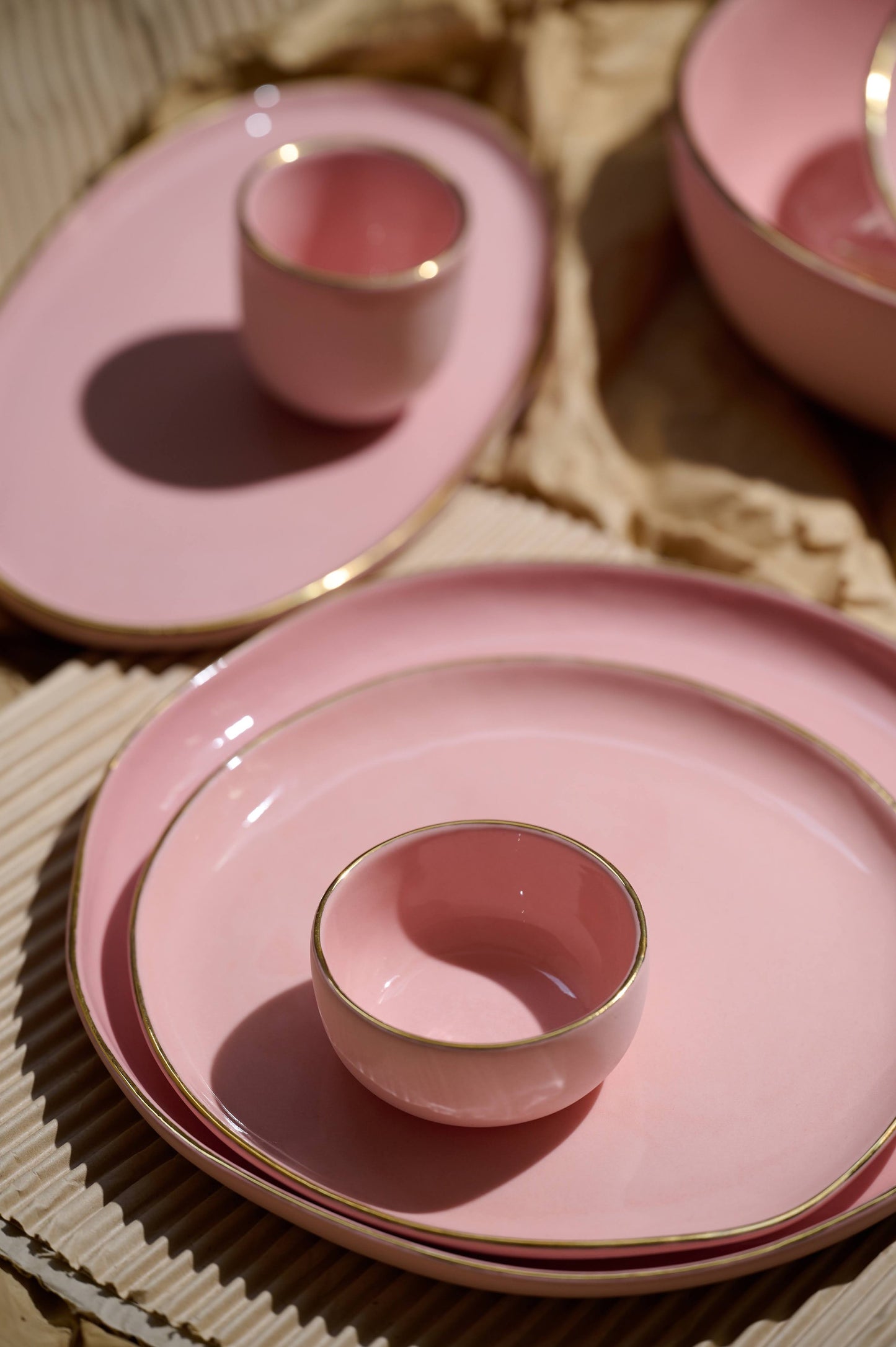 Handmade Porcelain Pinch Bowl with Gold Rim. Powder Pink