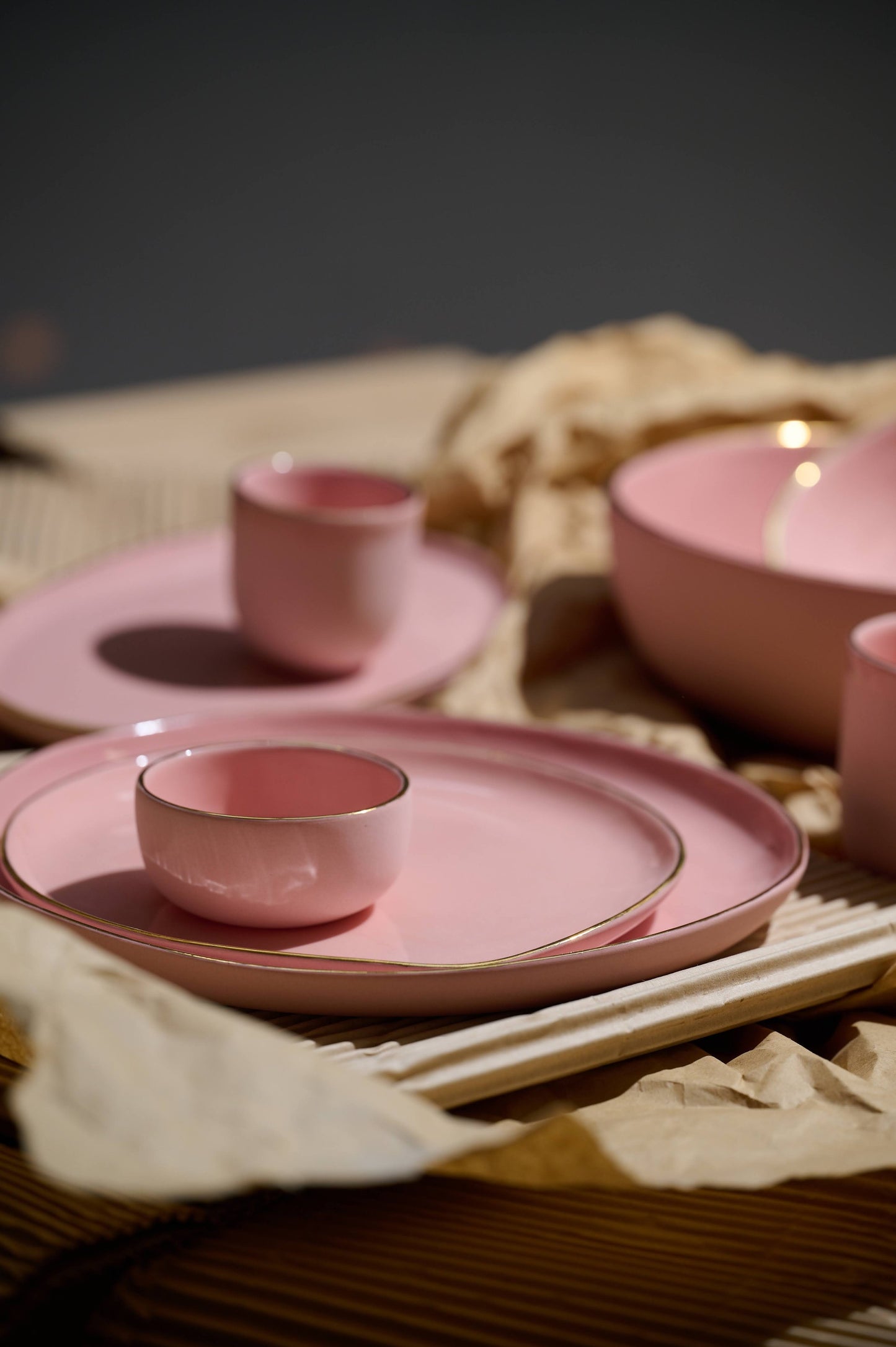 Handmade Porcelain Pinch Bowl with Gold Rim. Powder Pink