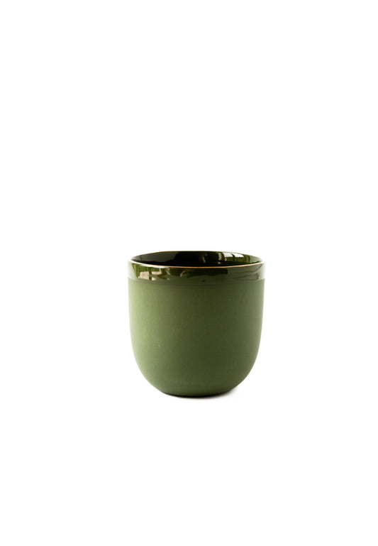 Handmade Porcelain Coffee Cup with Gold Rim. Green