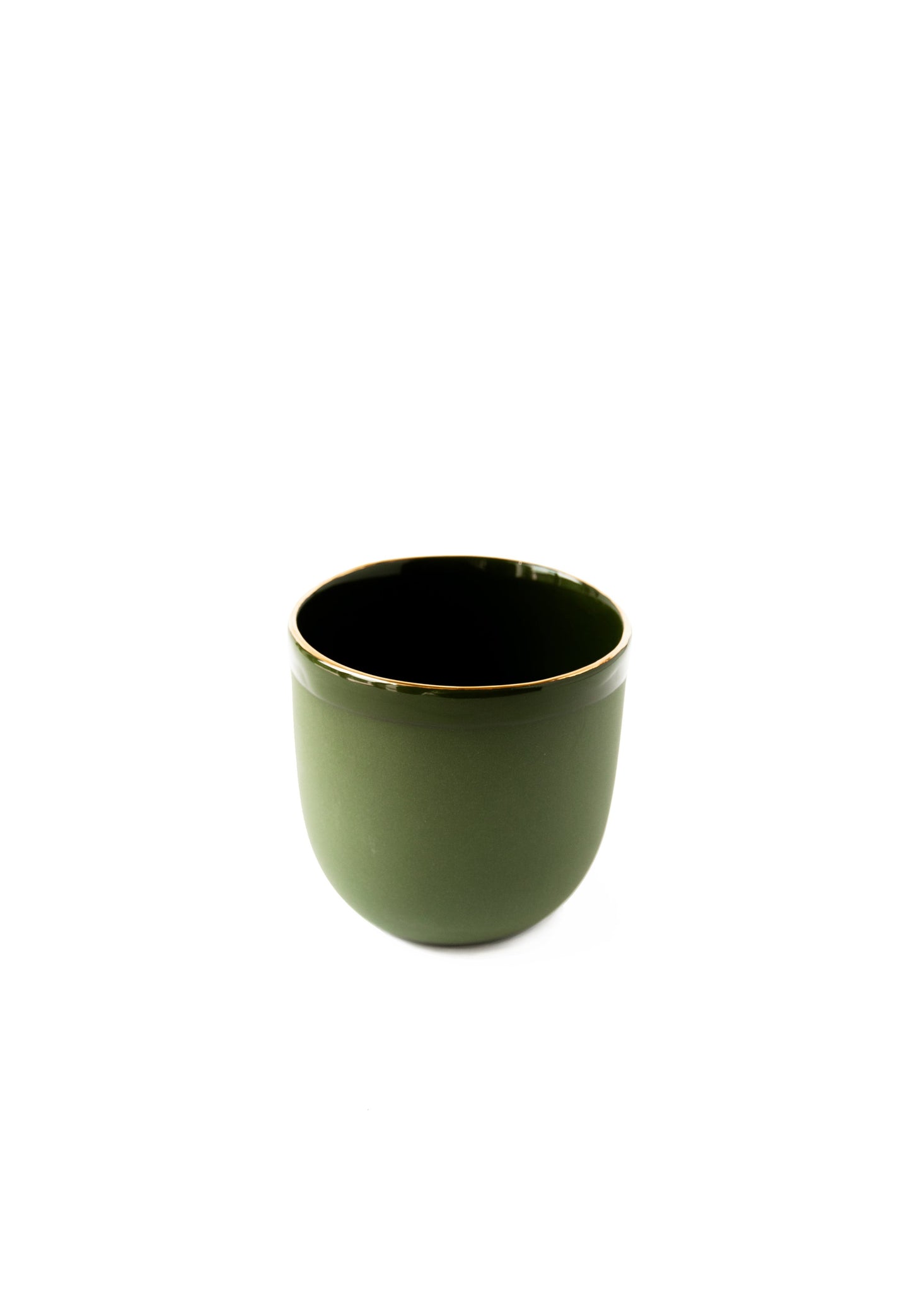 Handmade Porcelain Coffee Cup with Gold Rim. Green