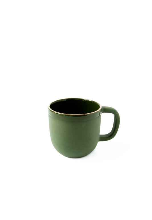 Handmade Porcelain Coffee Mug with Gold Rim. Green