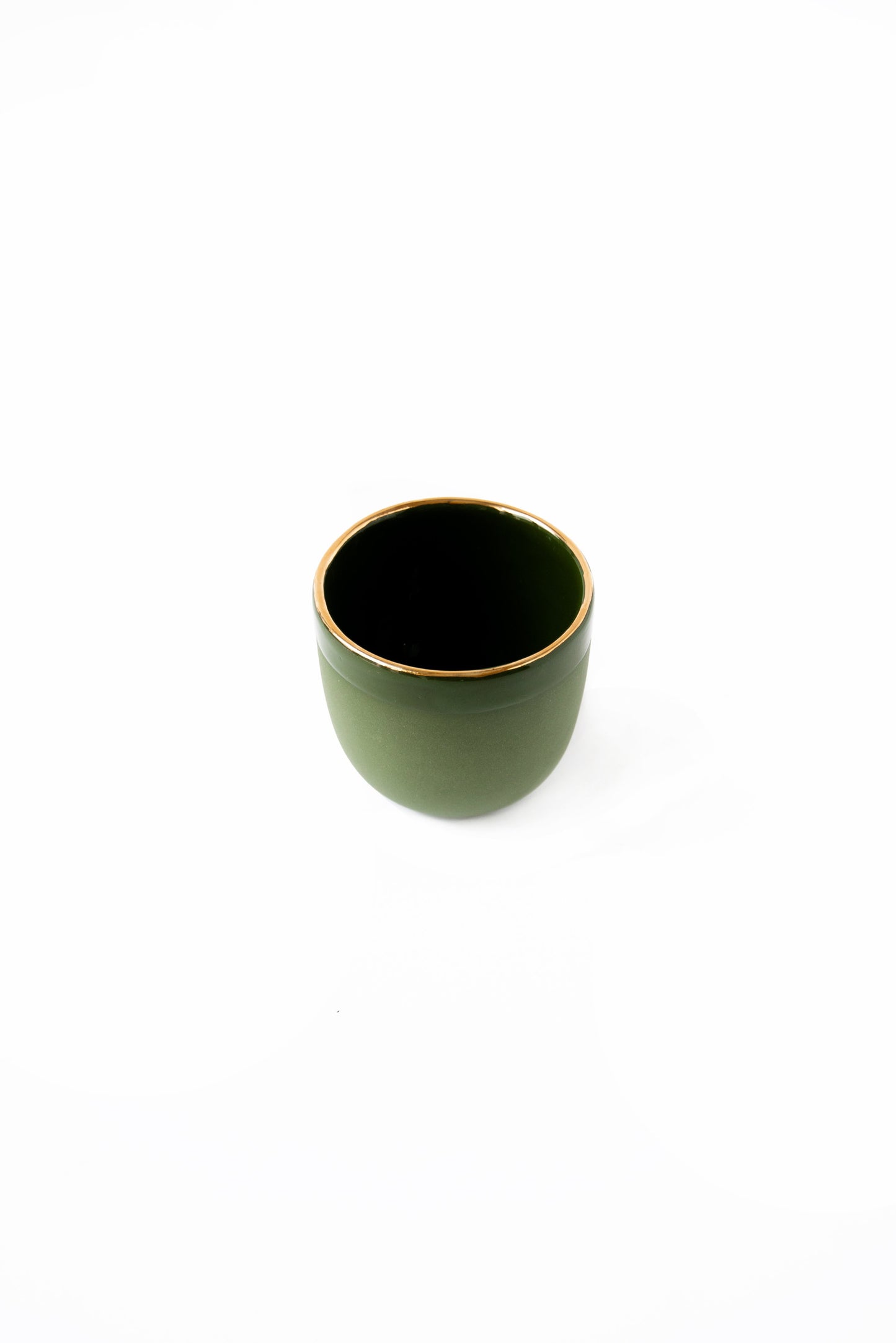 Handmade Porcelain Espresso Cup with Gold Rim. Green