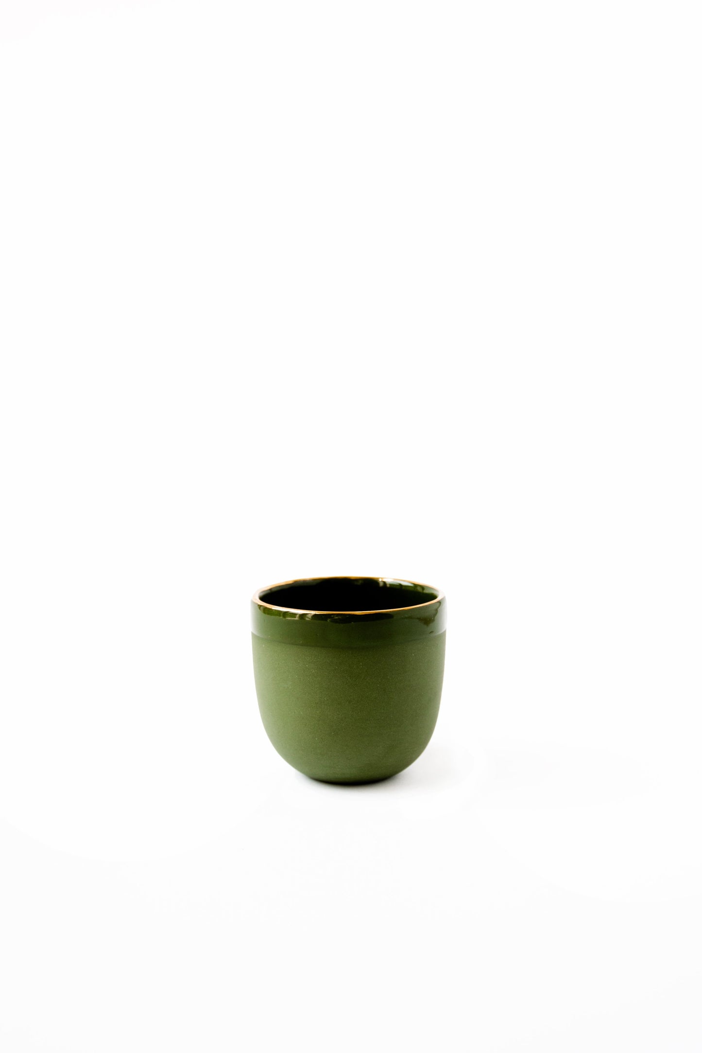 Handmade Porcelain Espresso Cup with Gold Rim. Green