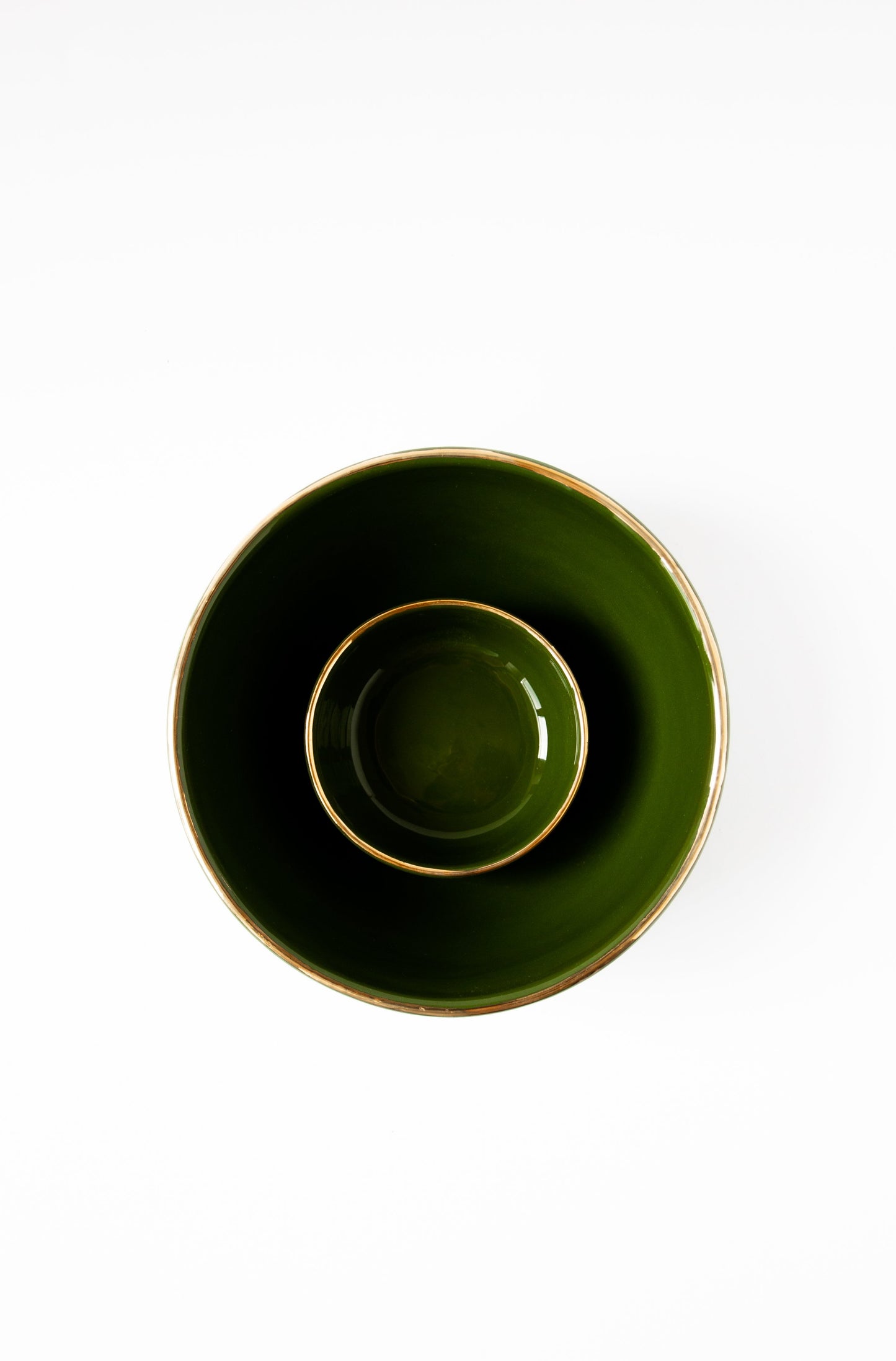 Handmade Porcelain Pinch Bowl with Gold Rim. Green