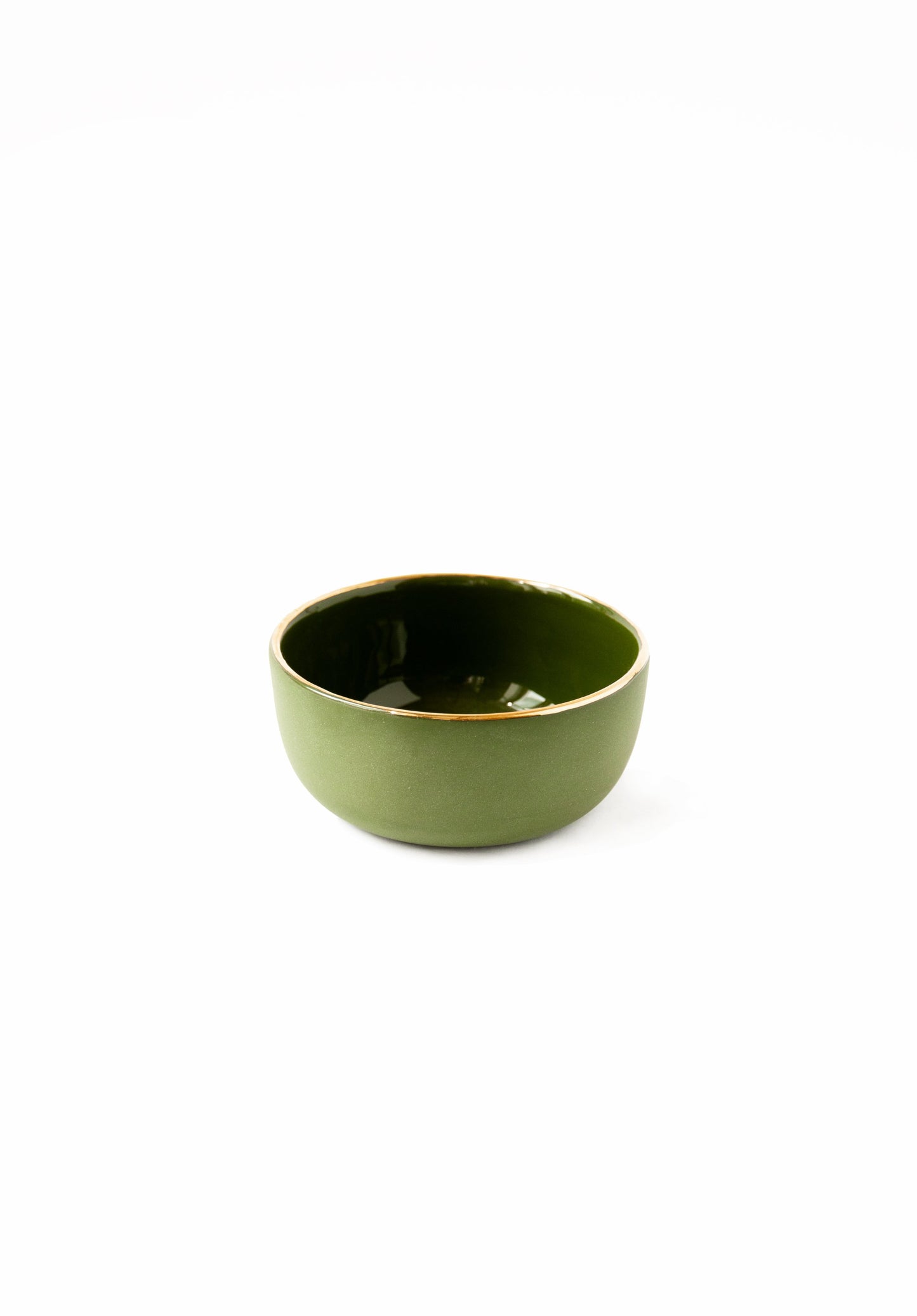 Handmade Porcelain Pinch Bowl with Gold Rim. Green