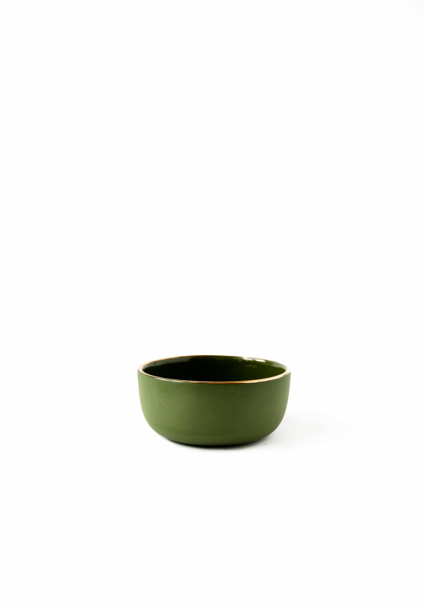 Handmade Porcelain Pinch Bowl with Gold Rim. Green