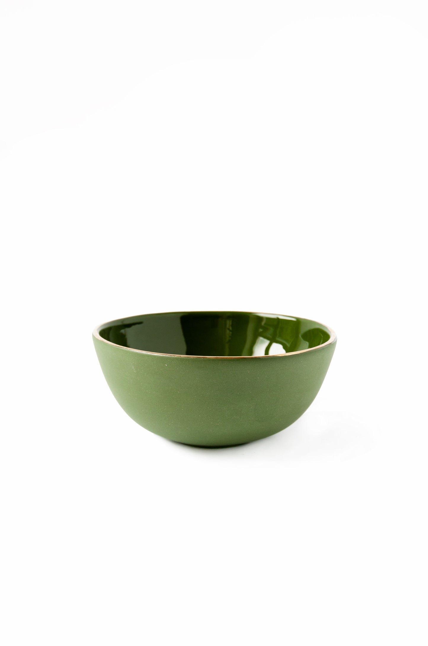 Handmade Porcelain Bowl with Gold Rim. Green