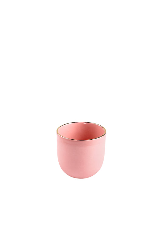 Handmade Porcelain Coffee Cup with Gold Rim. Powder Pink