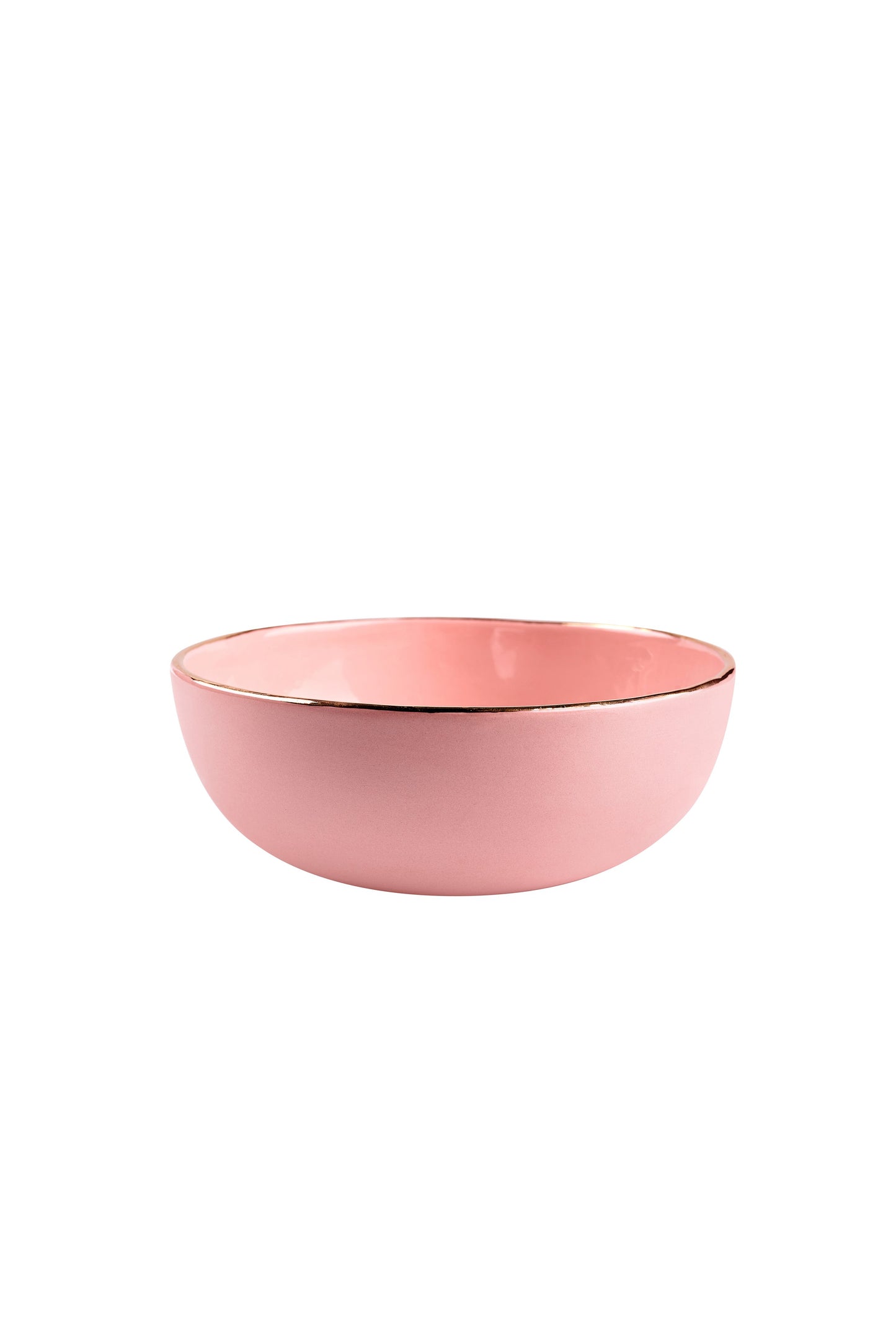 Handmade Porcelain Salad Serving Bowl with Gold Rim. Powder Pink