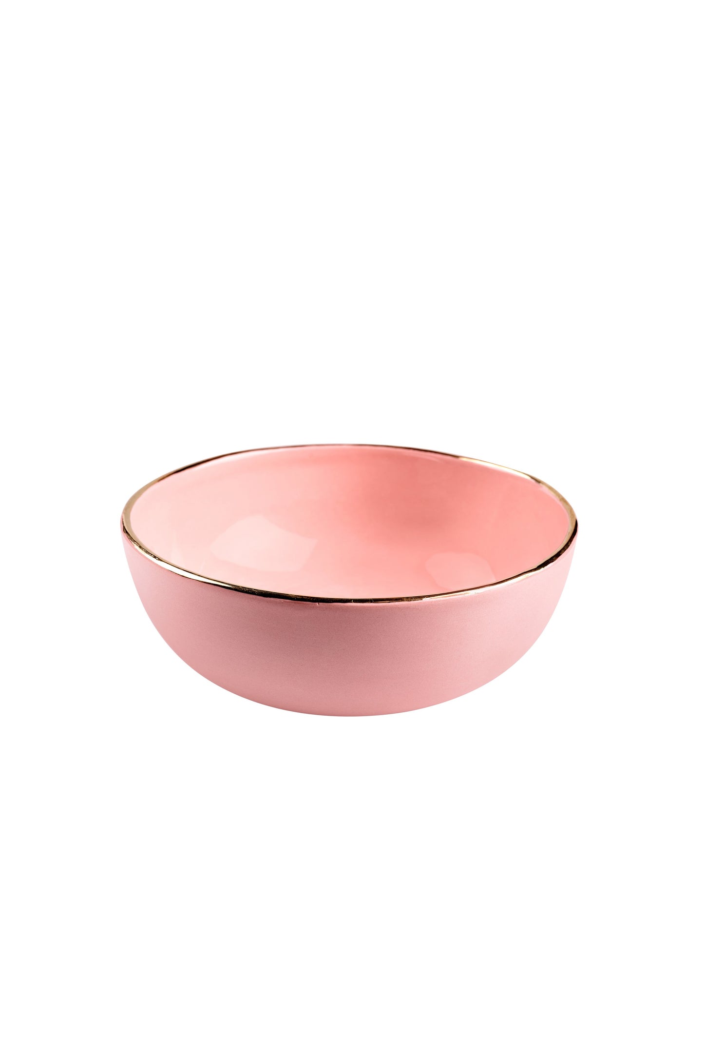 Handmade Porcelain Salad Serving Bowl with Gold Rim. Powder Pink