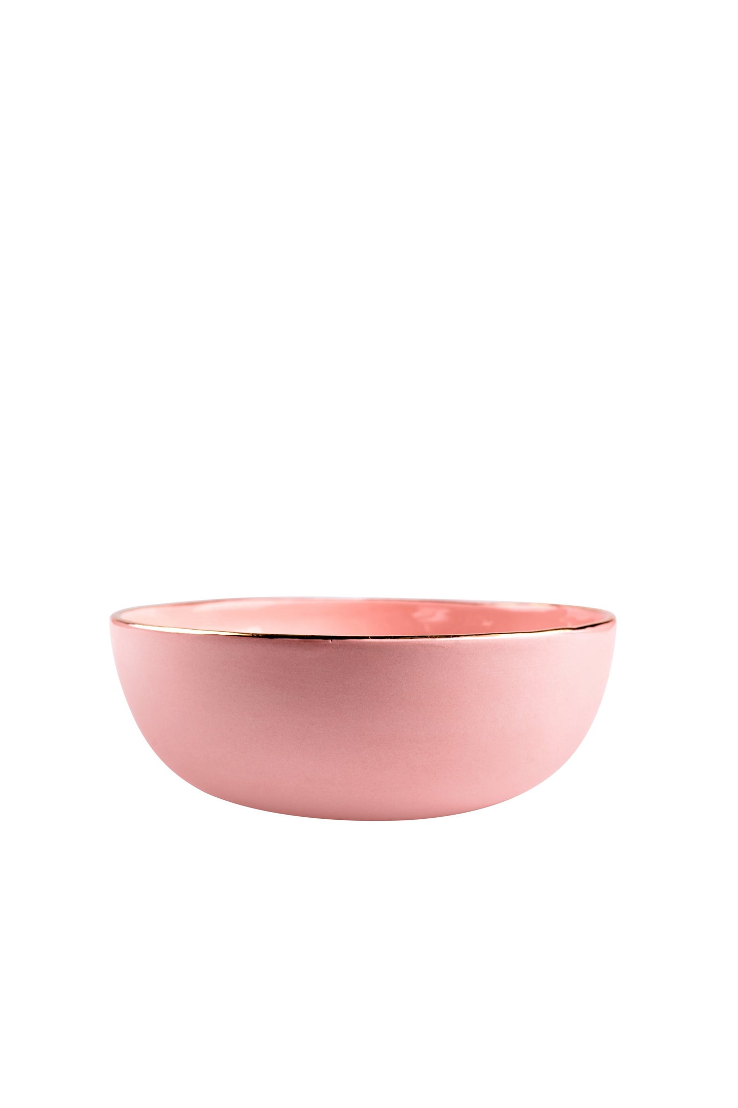 Handmade Porcelain Salad Serving Bowl with Gold Rim. Powder Pink