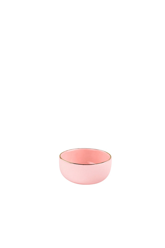 Handmade Porcelain Pinch Bowl with Gold Rim. Powder Pink