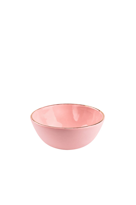 Handmade Porcelain Bowl with Gold Rim. Powder Pink