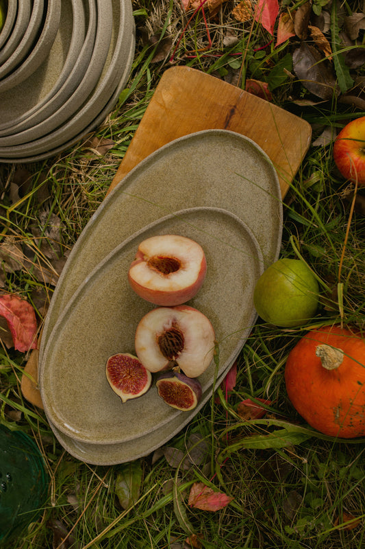 Handmade Stoneware Oval Serving Platter "Concrete"