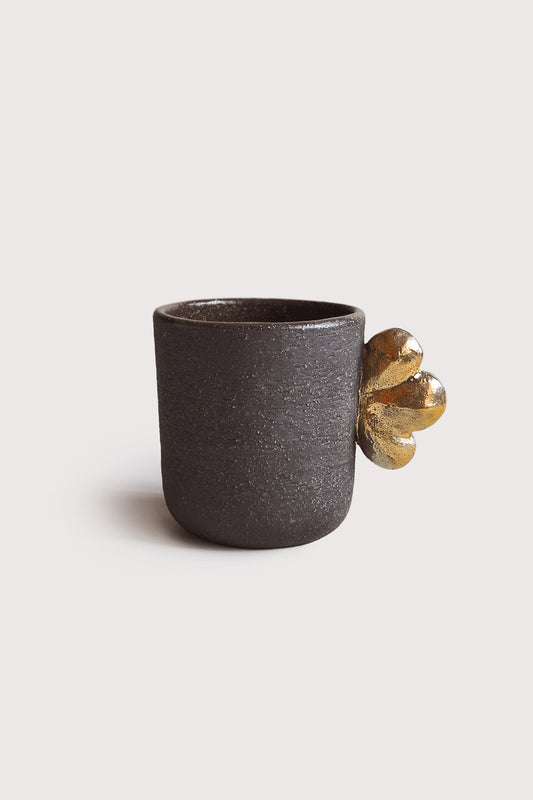 Handmade Stoneware Coffee Cup "Pumpernickel" with Gold Wing