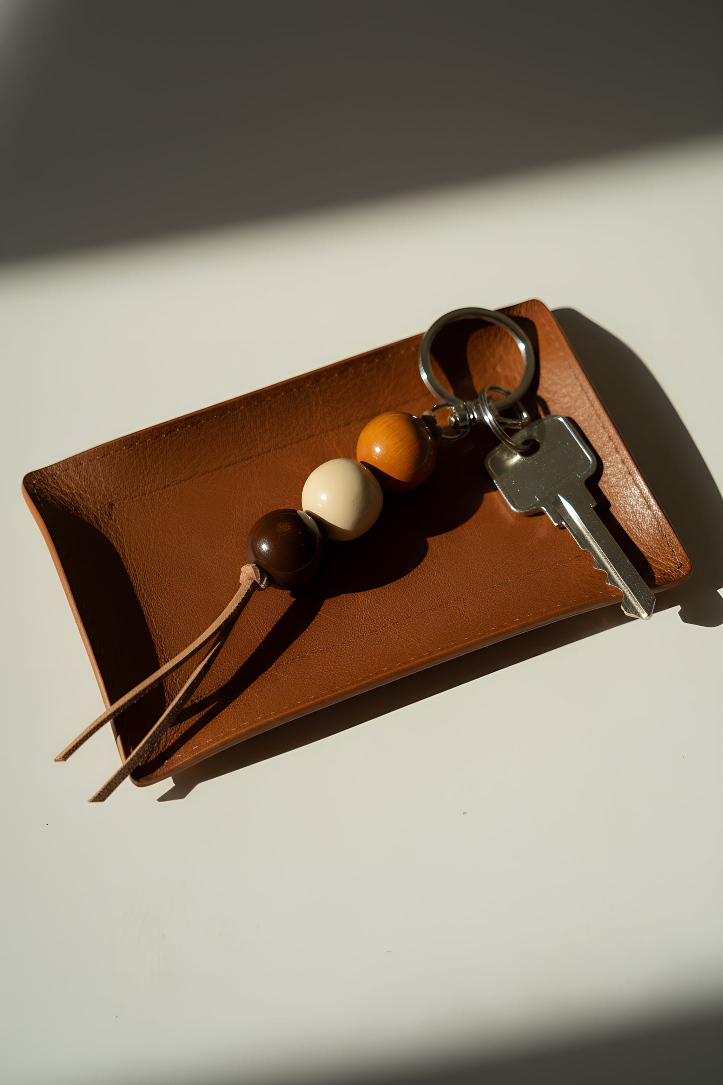 Handmade Ceramic Beaded Keychain in Dark Brown Tones