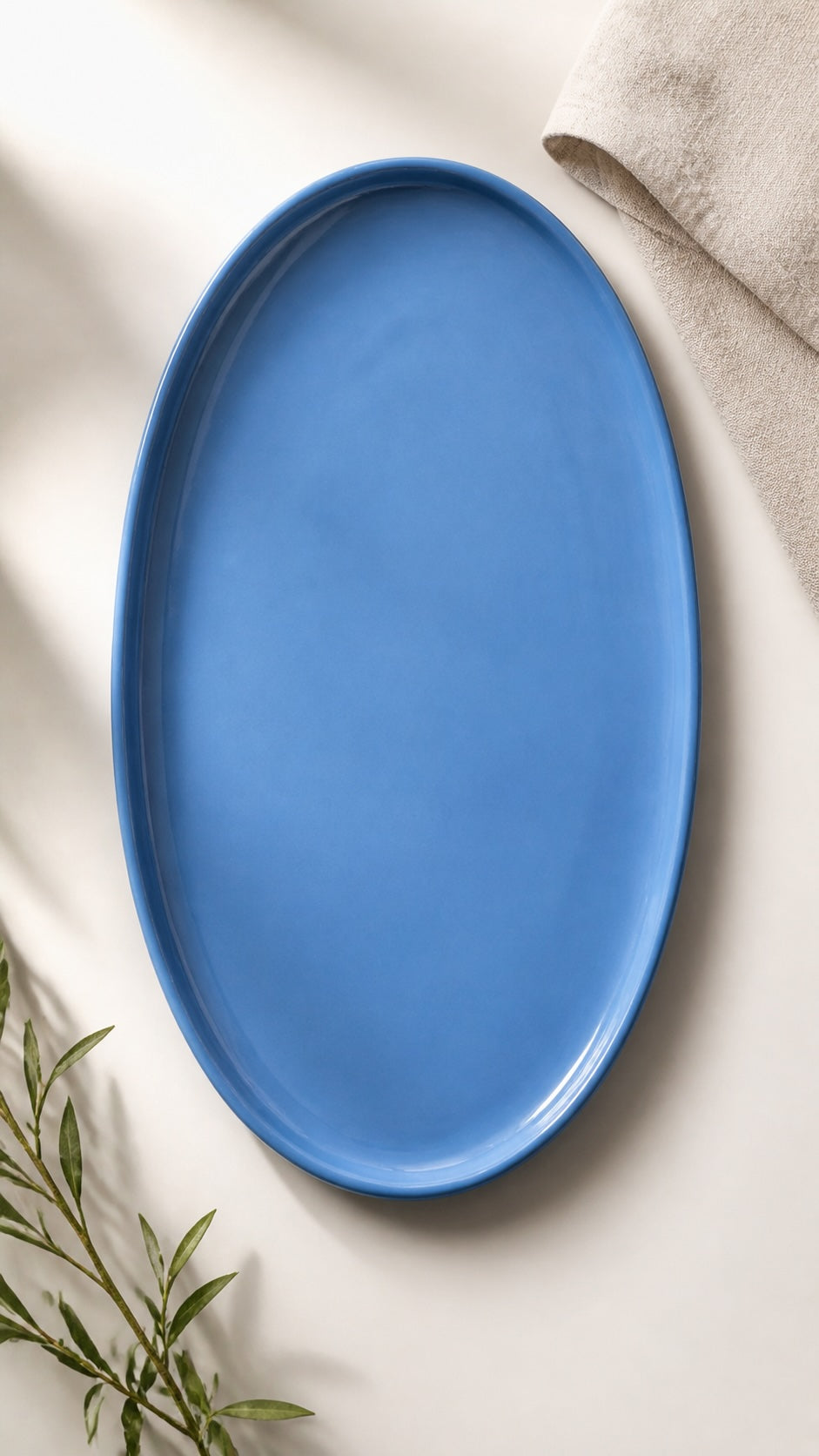 Handmade Oval Serving Platter. Forget-me-not Blue