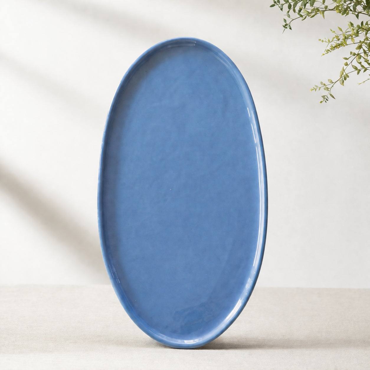 Handmade Oval Serving Platter. Forget-me-not Blue