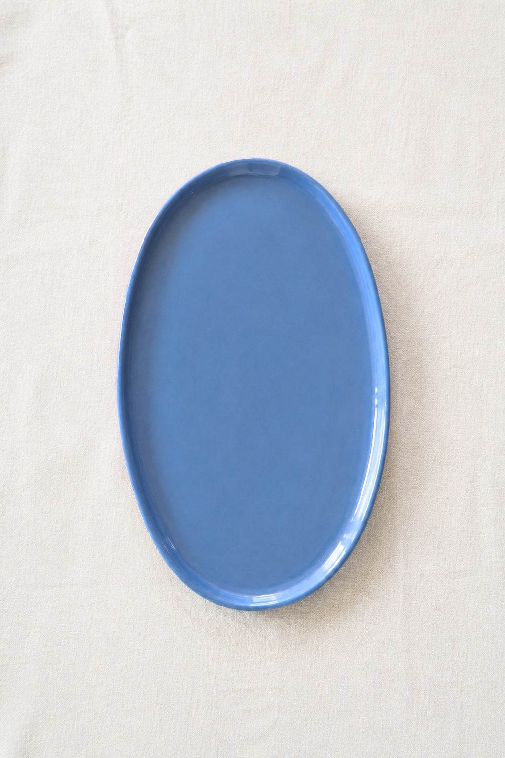 Handmade Oval Serving Platter. Forget-me-not Blue