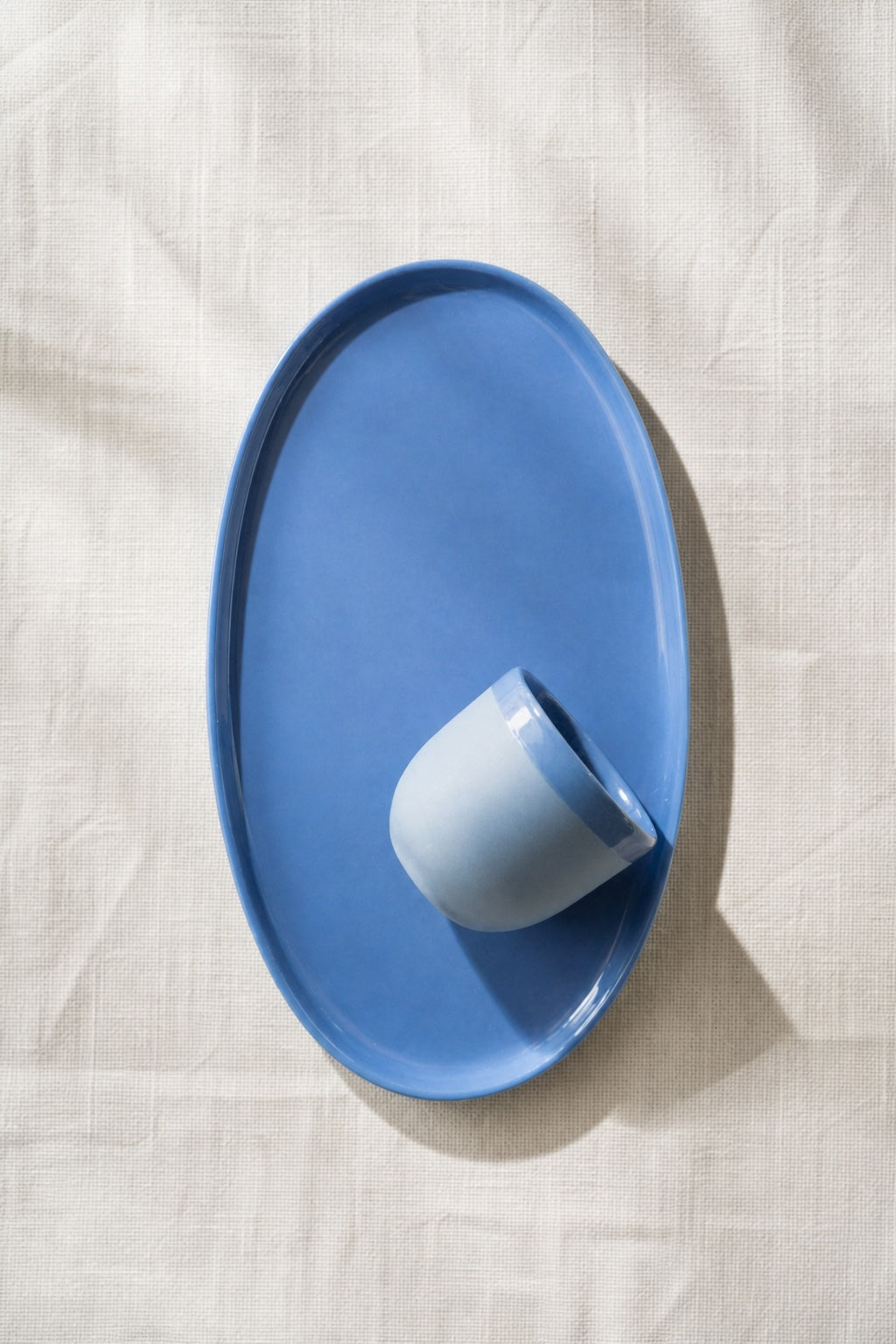 Handmade Oval Serving Platter. Forget-me-not Blue