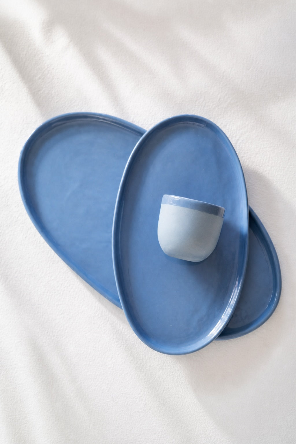 Handmade Oval Serving Platter. Forget-me-not Blue