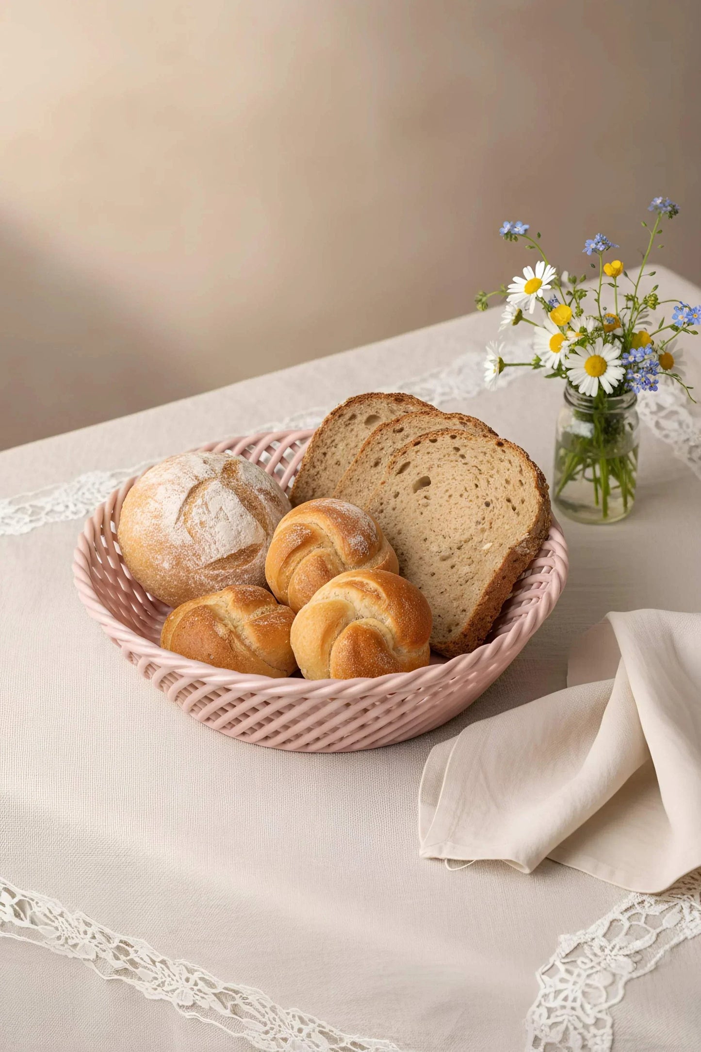 Ceramic Round Hand-Woven Basket – White, Beige & Pink Glossy Porcelain