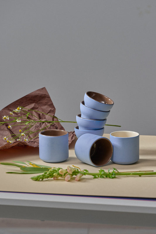 Handmade Porcelain Coffee Cup. Forget-me-Not/Chocolate