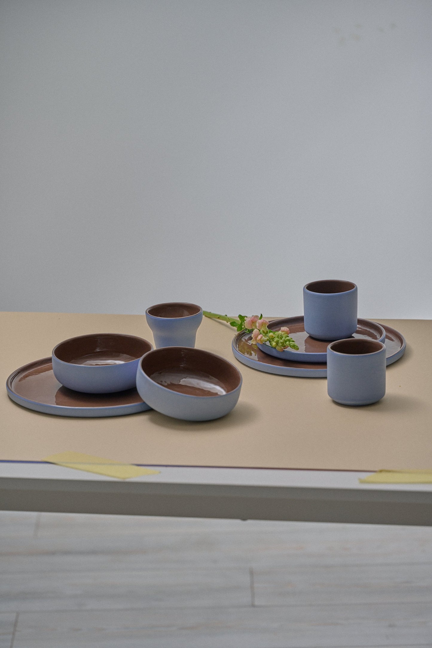 Handmade Porcelain Bowl. Forget-me-not/Chocolate