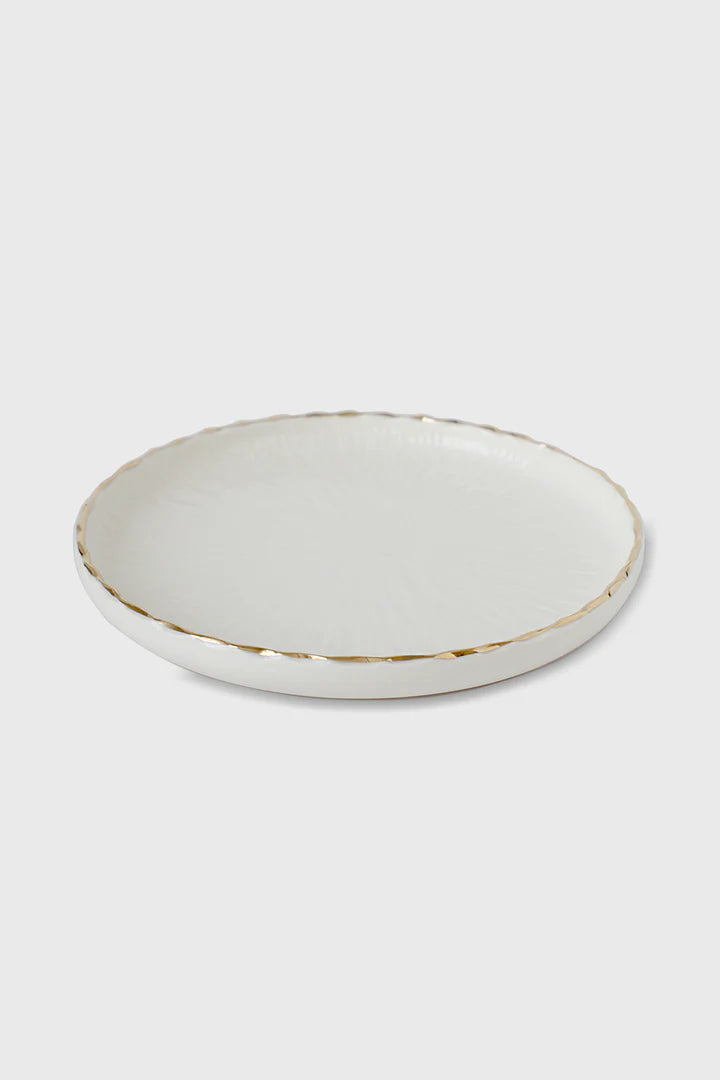 Handmade Porcelain Dinner Plates with Gold Rim. Relief Collection